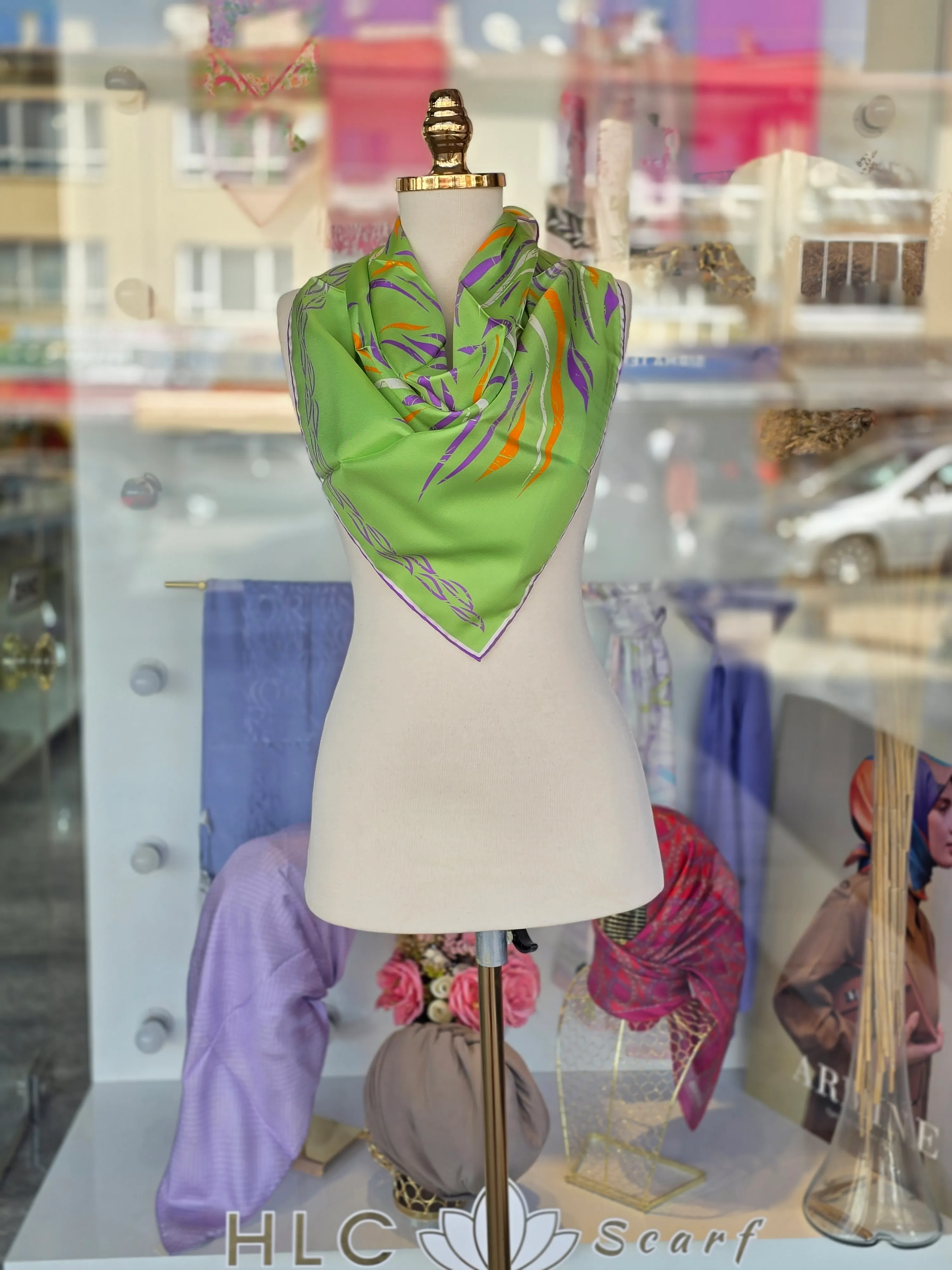 %100 TWİLL İPEK EŞARP - YEŞİL