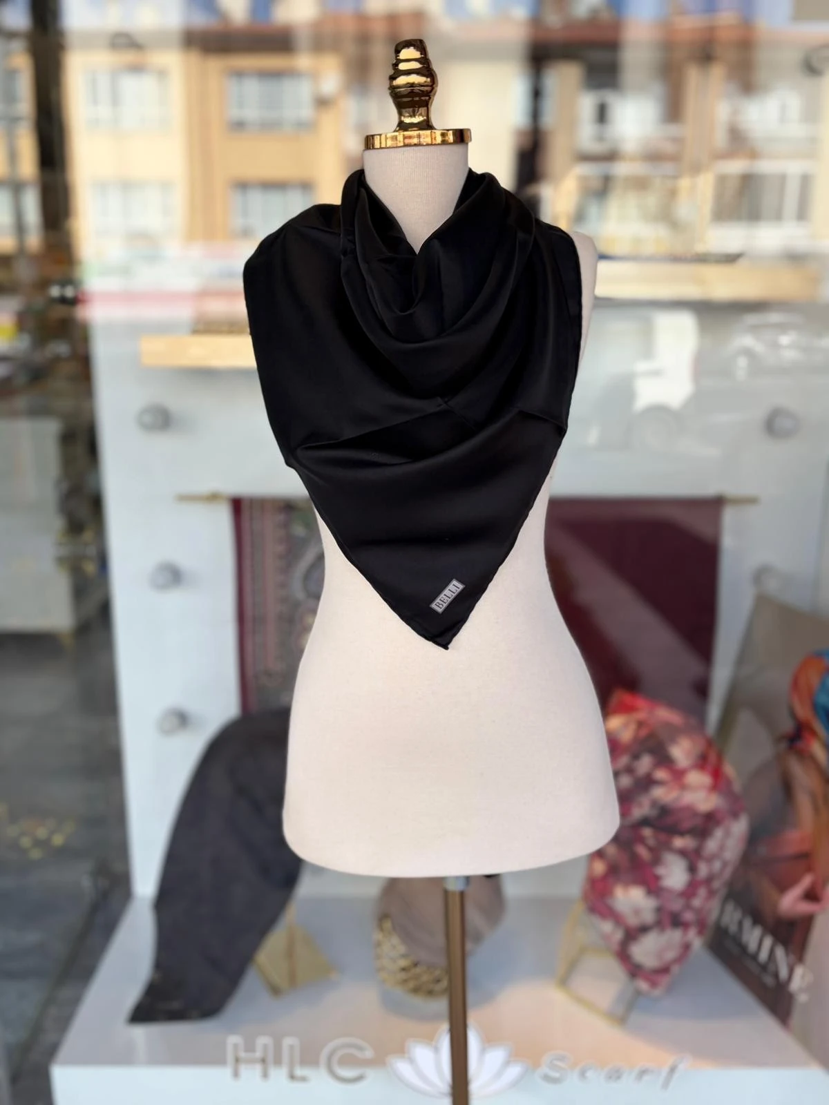 Düz Renk %100 Twill İpek Eşarp  - SİYAH