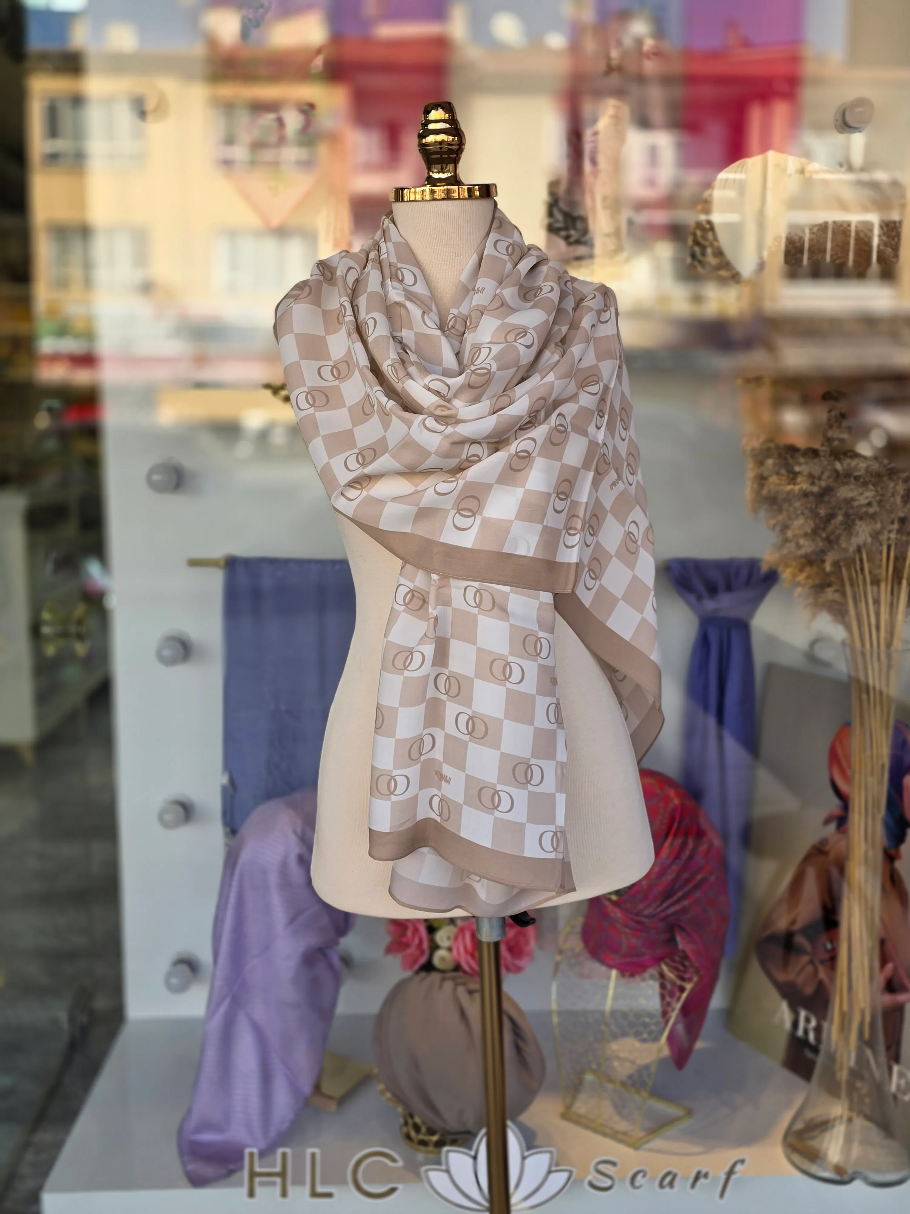 DAMA LOGO FLOŞ VİSKON ŞAL - BEJ