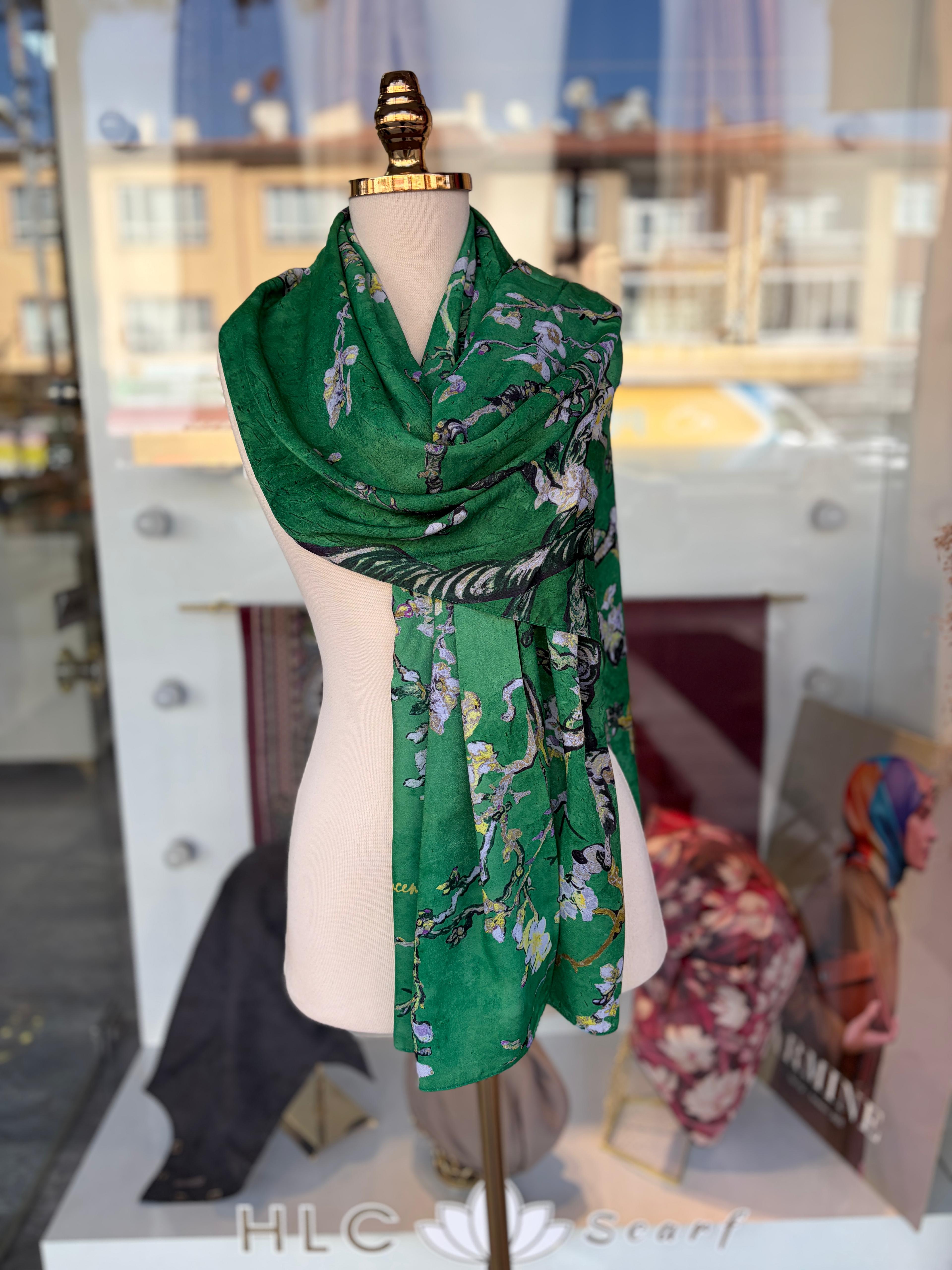 VANGOGH DESEN PREMİUM İPEK ŞAL - YEŞİL
