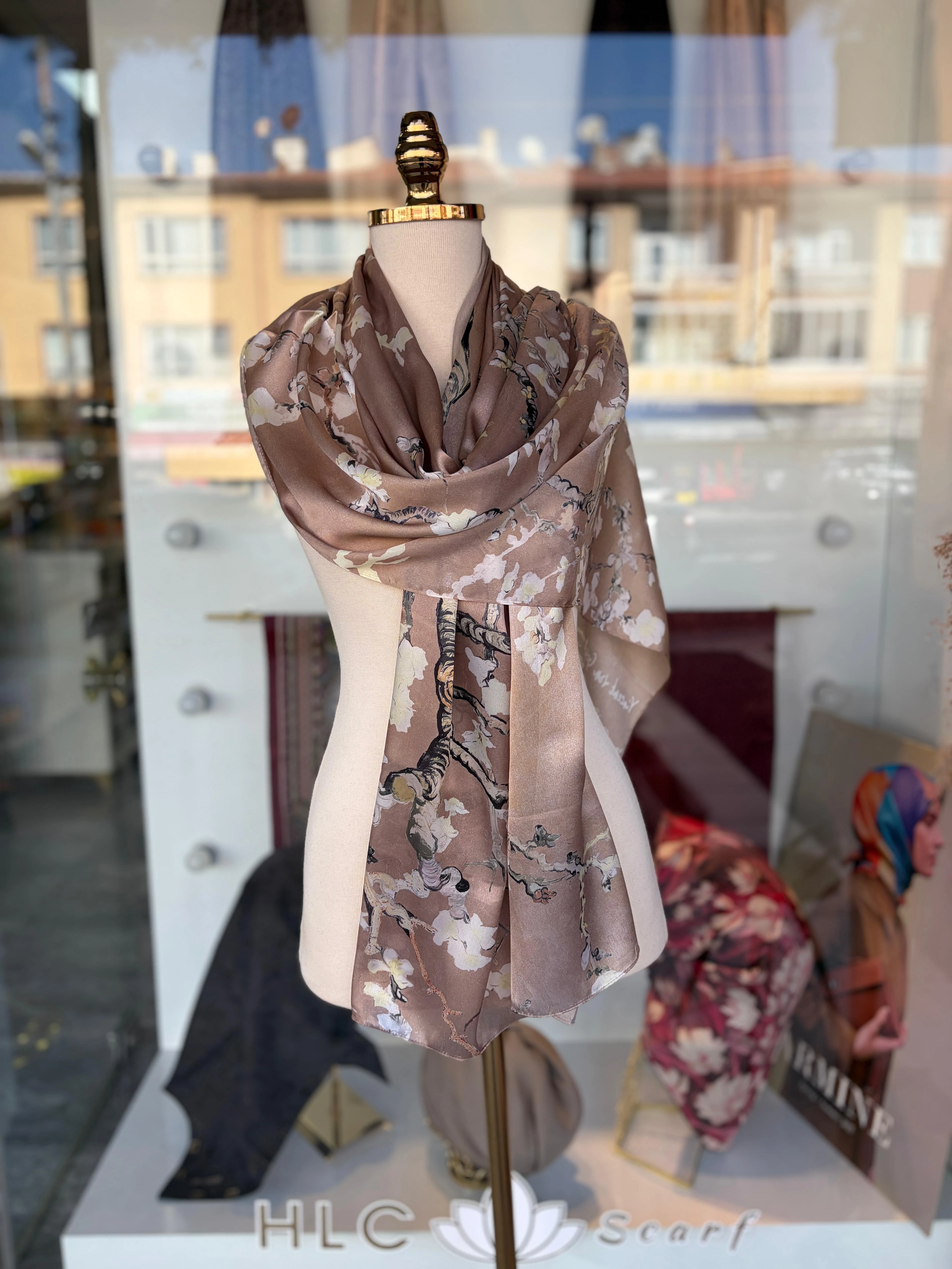 VANGOGH DESEN VUAL İPEK ŞAL - GOLD