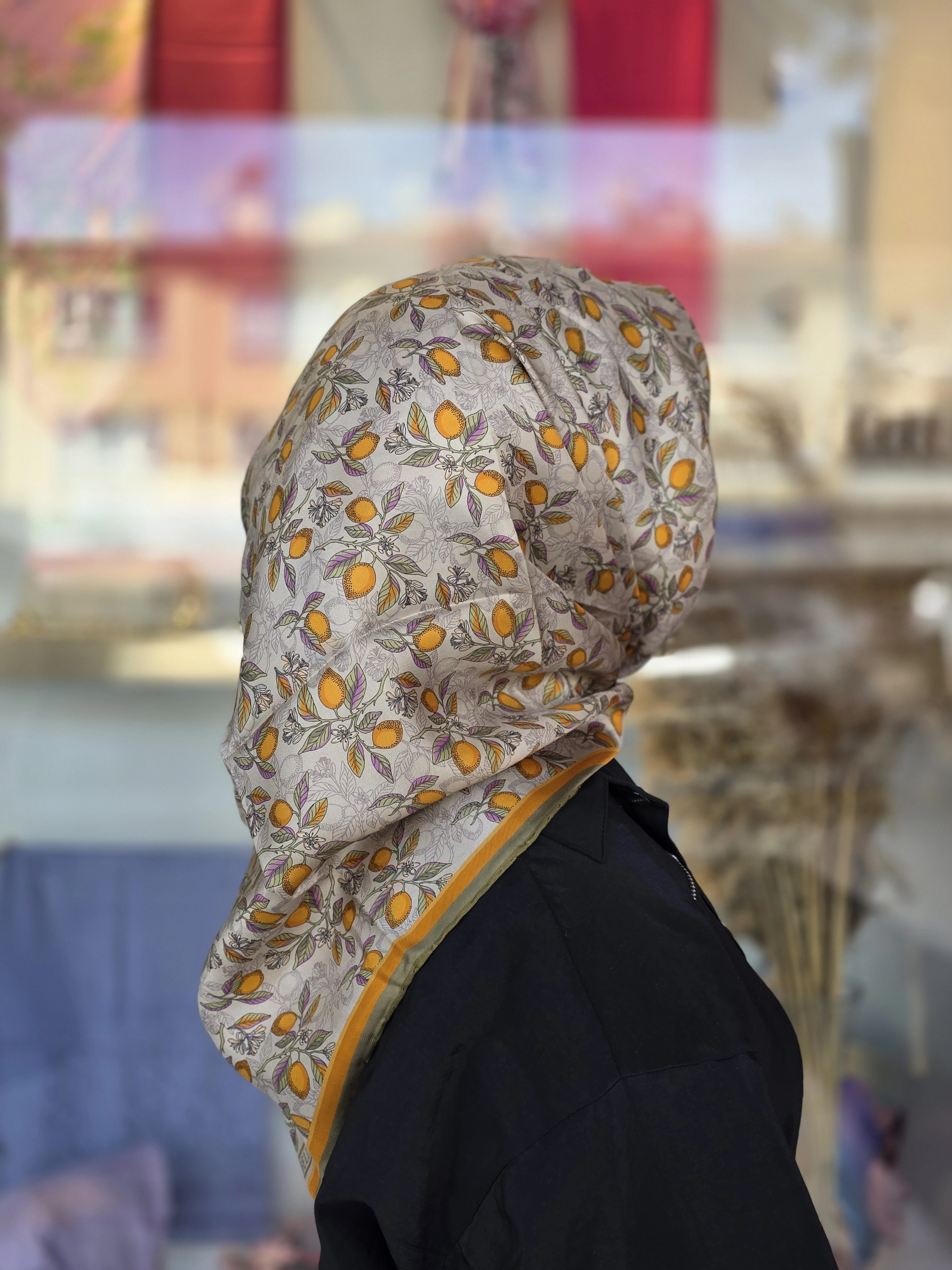 Limon Desen %100 Twill İpek Eşarp