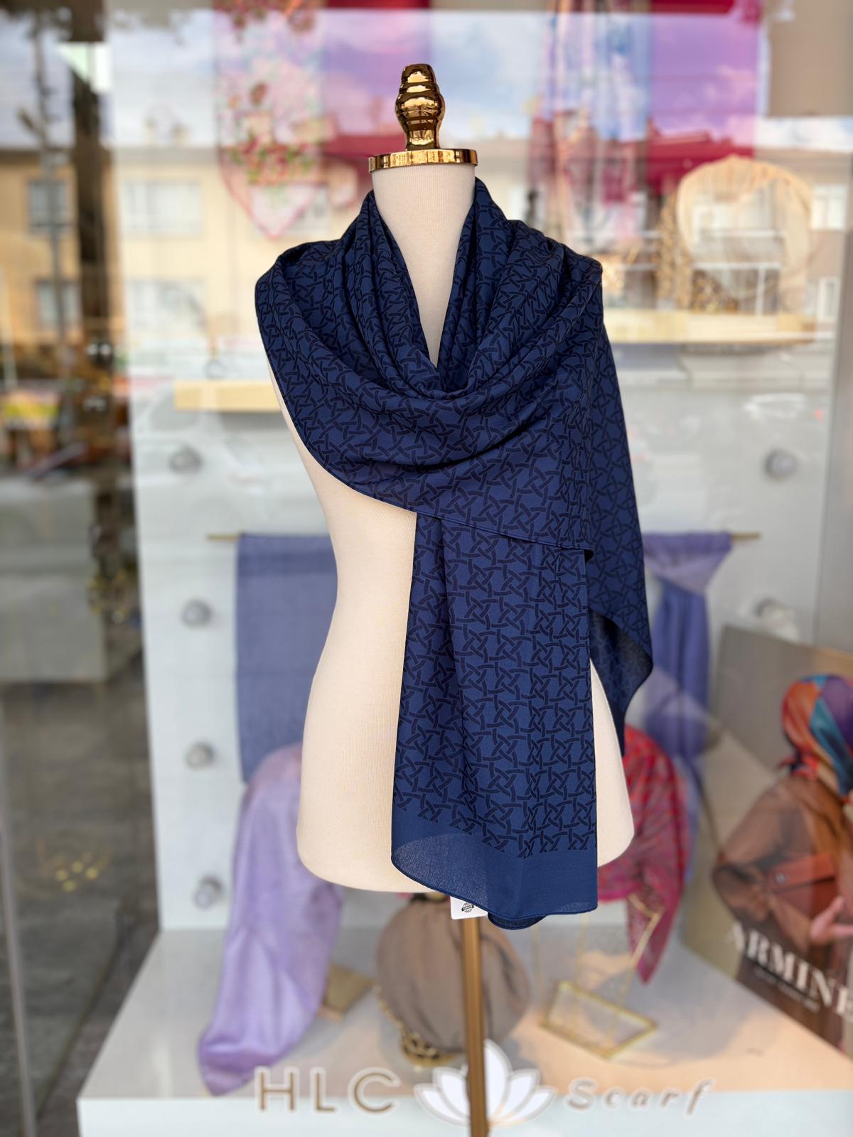 Valery Pamuk Polyester Şal - LACİVERT