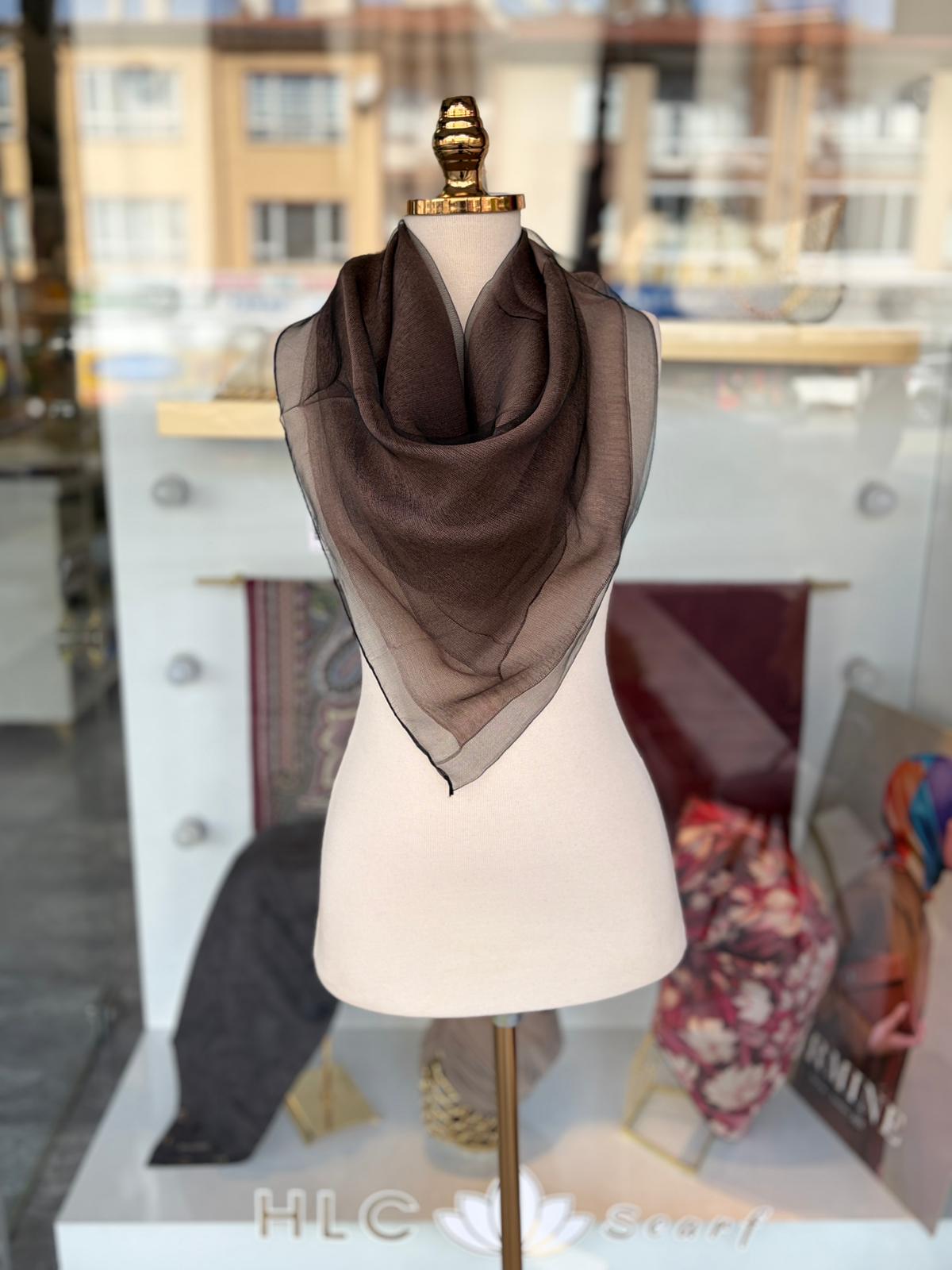 %30 İpek Çift Katlı Tüllü Eşarp - SİYAH KAHVE