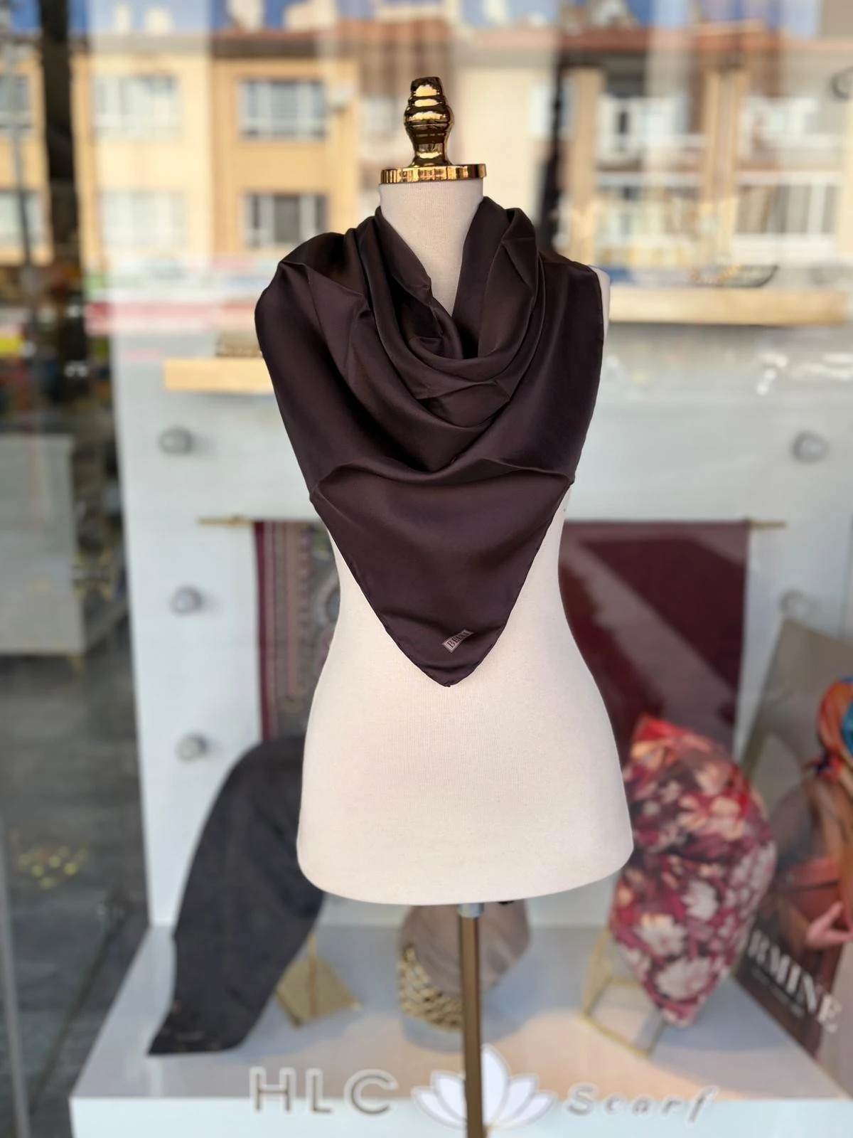 Düz Renk %100 Twill İpek Eşarp  - ACI KAHVE