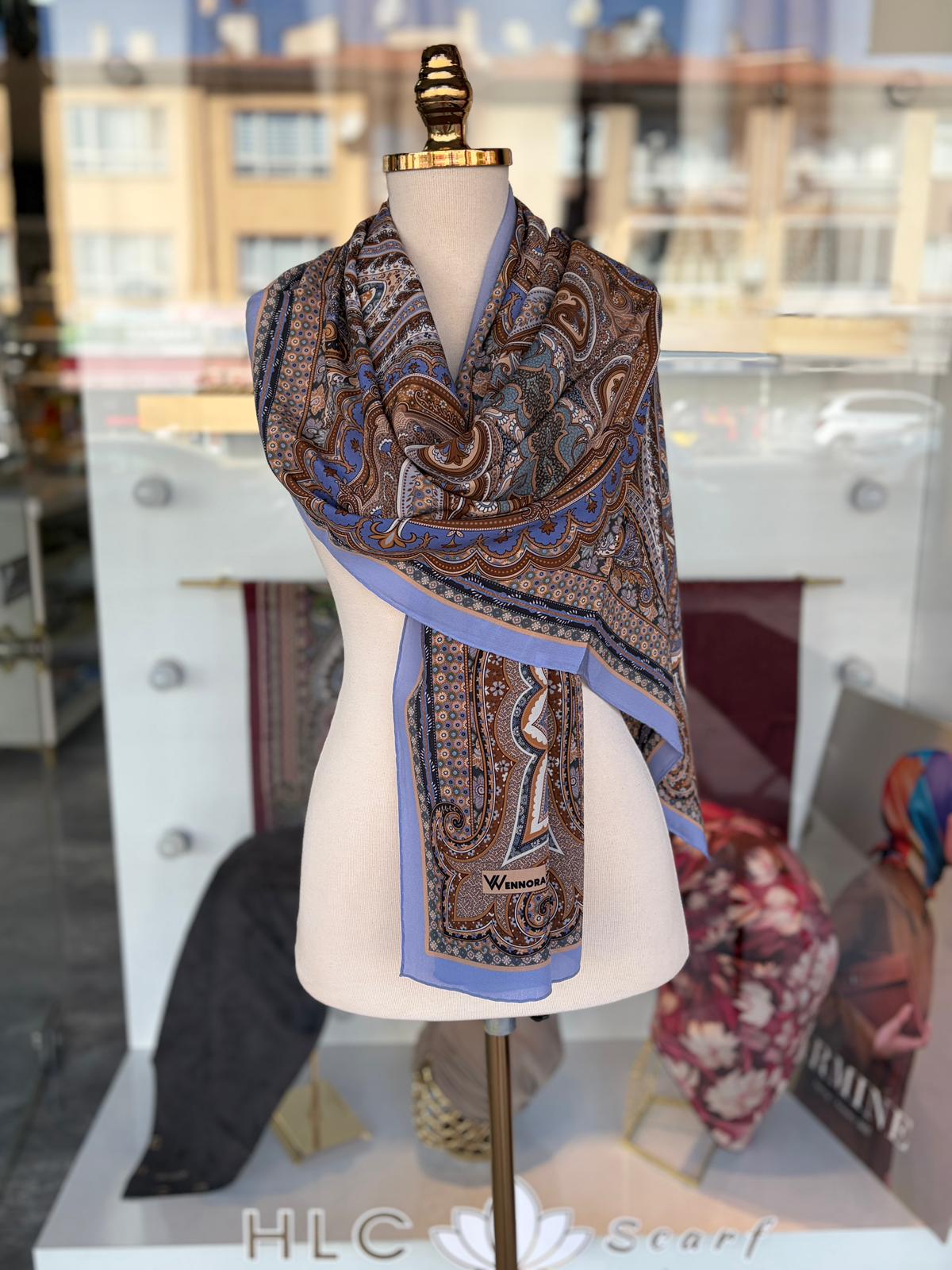 Royal Shine %100 Doğal İpek Şal  - MAVİ