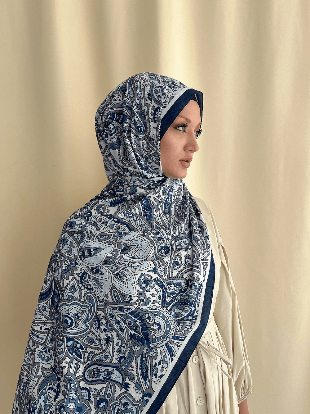 MELY DESENLİ ŞAL - LACİVERT - SAKS