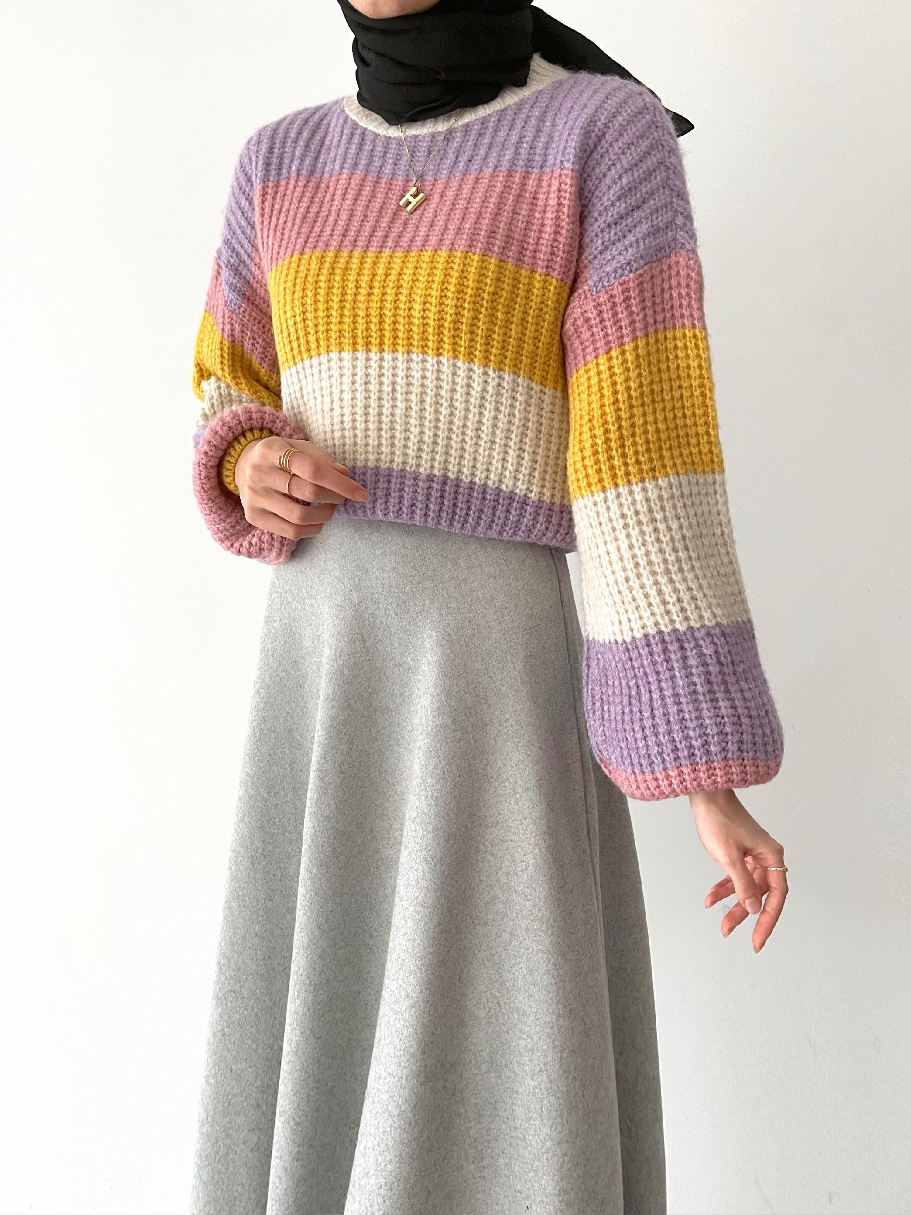 RENKLİ CROP KAZAK - LİLA