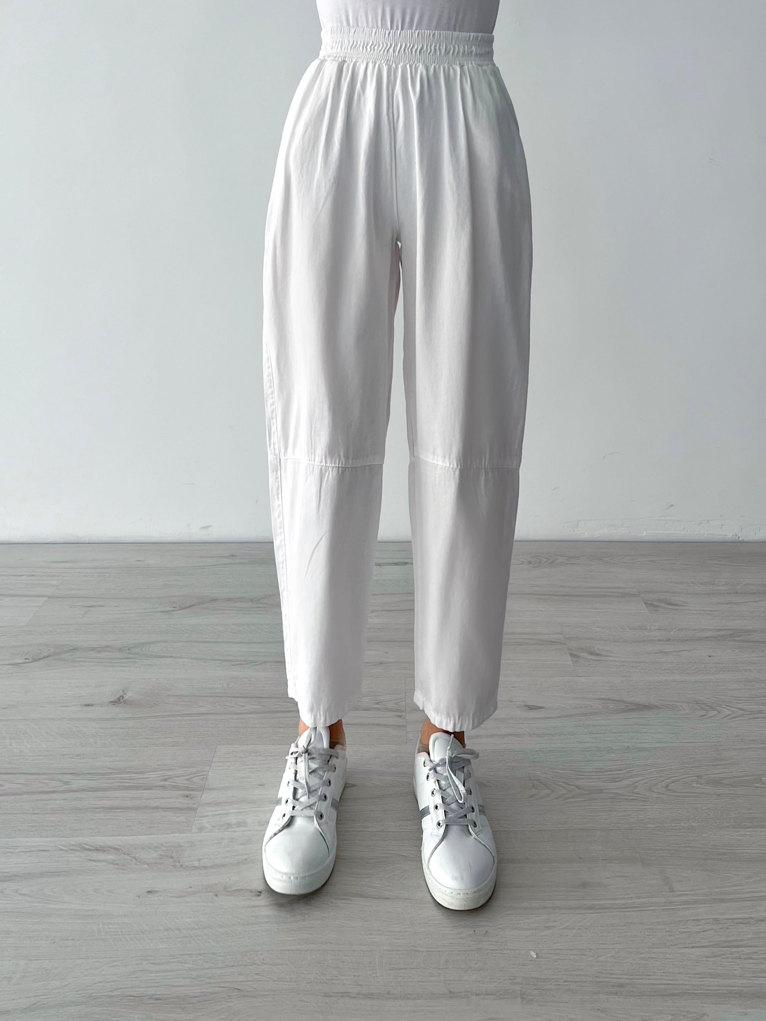 BELİ LASTİKLİ KETEN PANTOLON - Beyaz