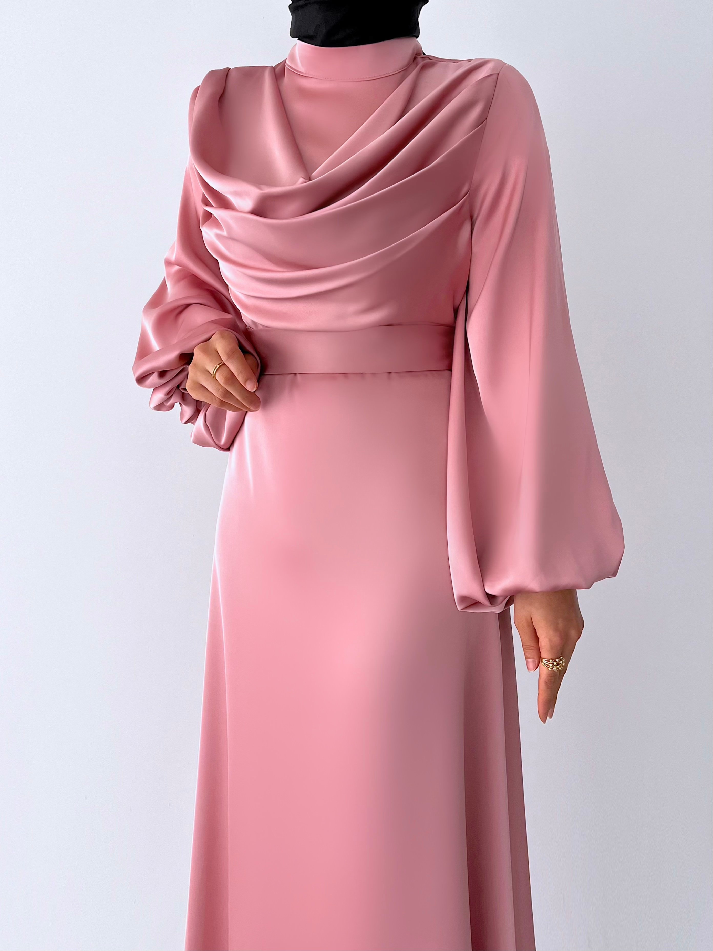 MİRENA DEGAJELİ  VOLVO SATEN ELBİSE - Pembe