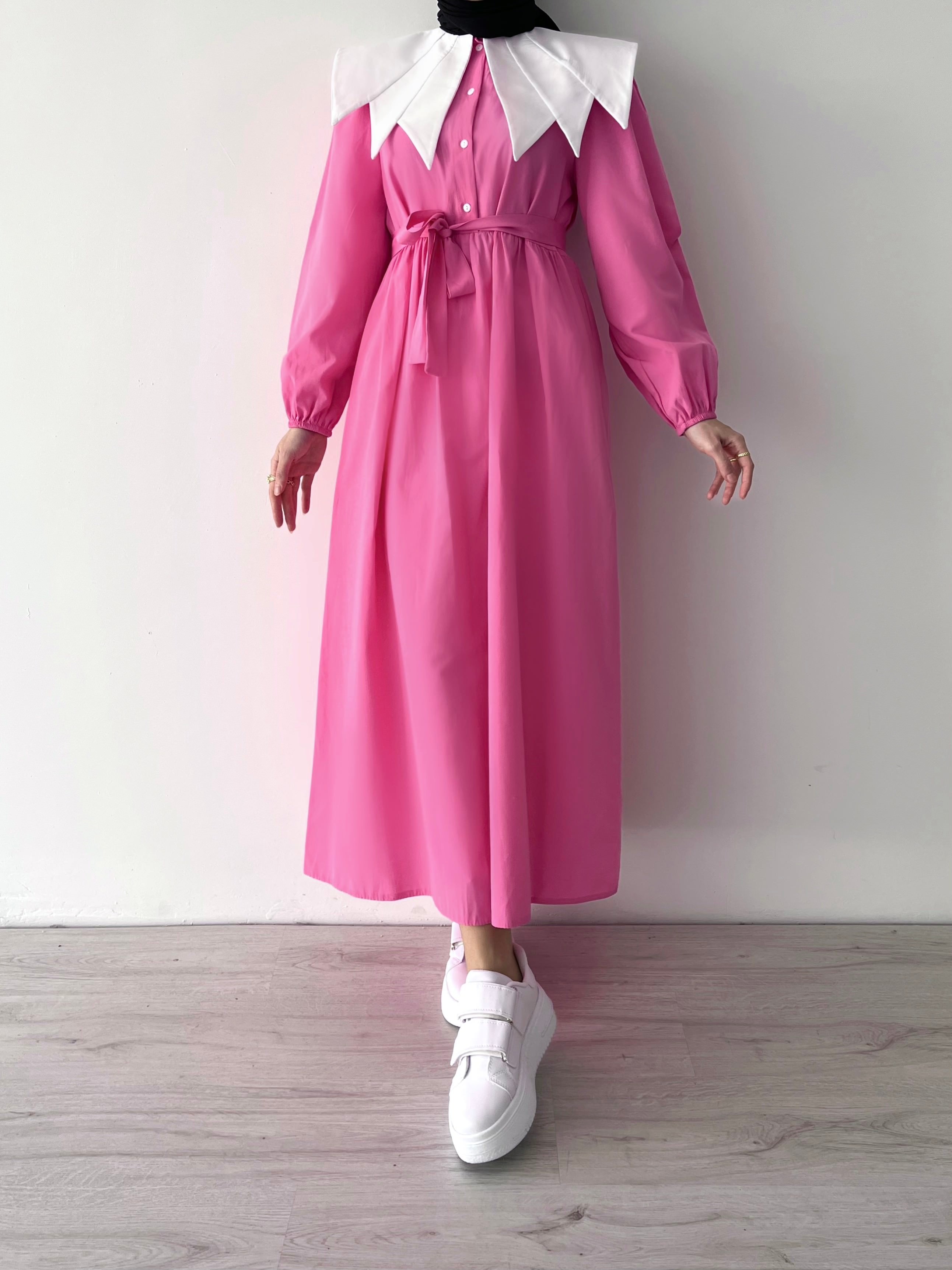 LORA YAKALI ELBİSE - Pembe