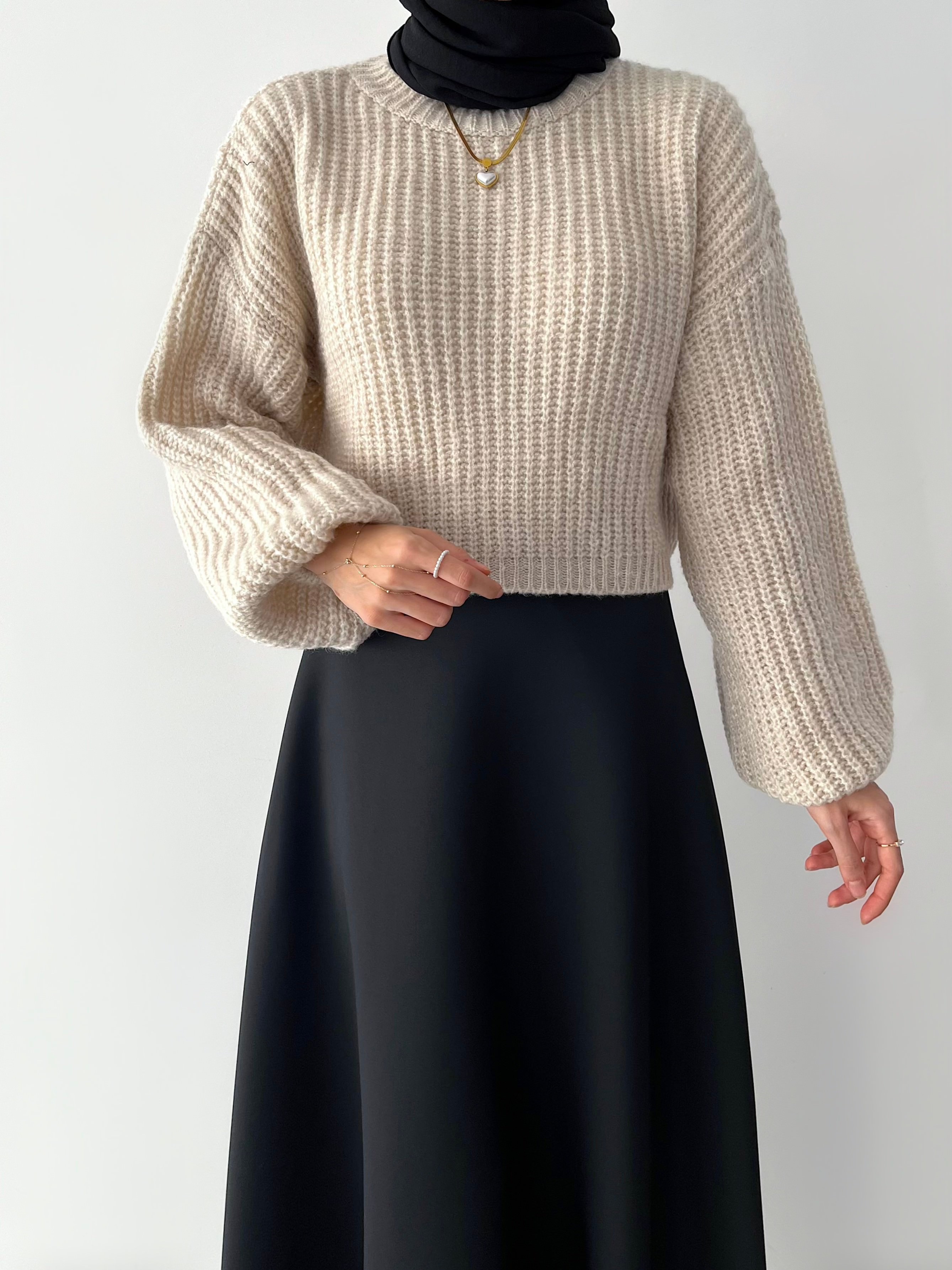 TRİKO CROP KAZAK - krem