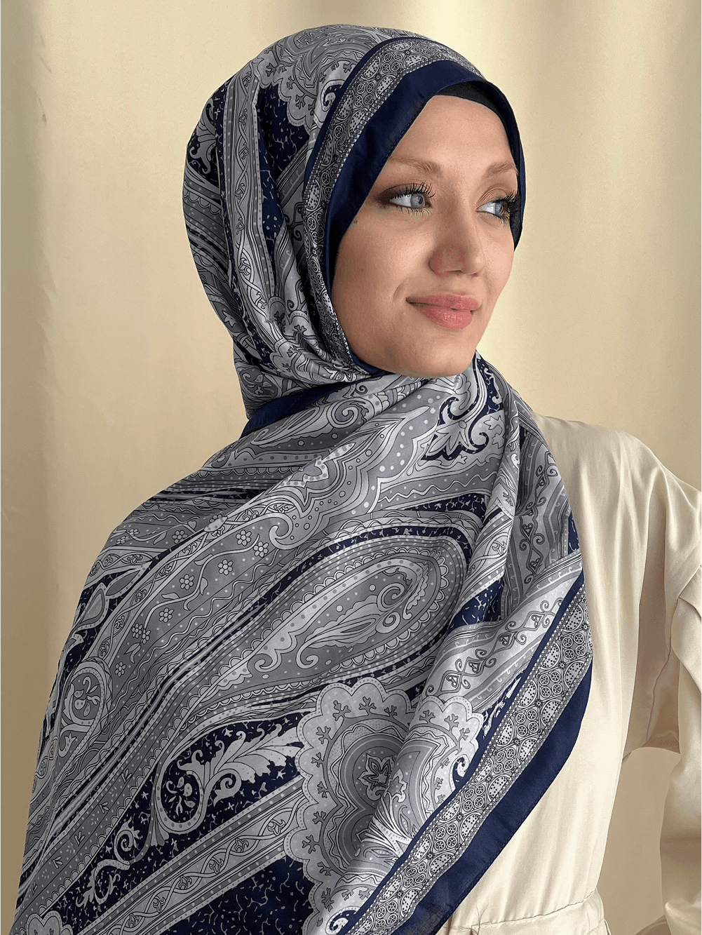 MELY DESENLİ ŞAL - LACİVERT - GRİ