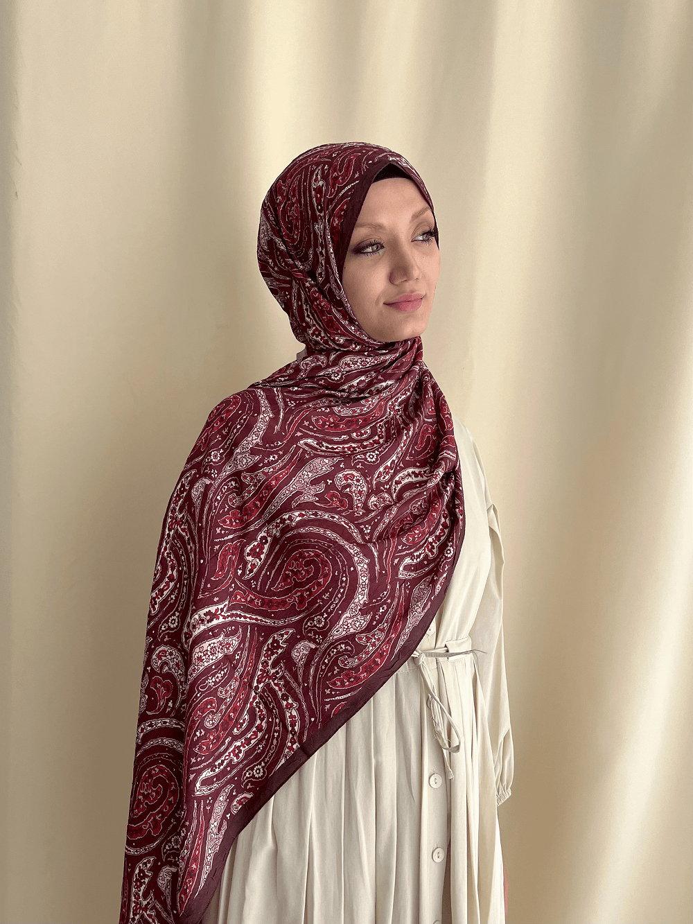 MELY DESENLİ ŞAL - BORDO - BEYAZ