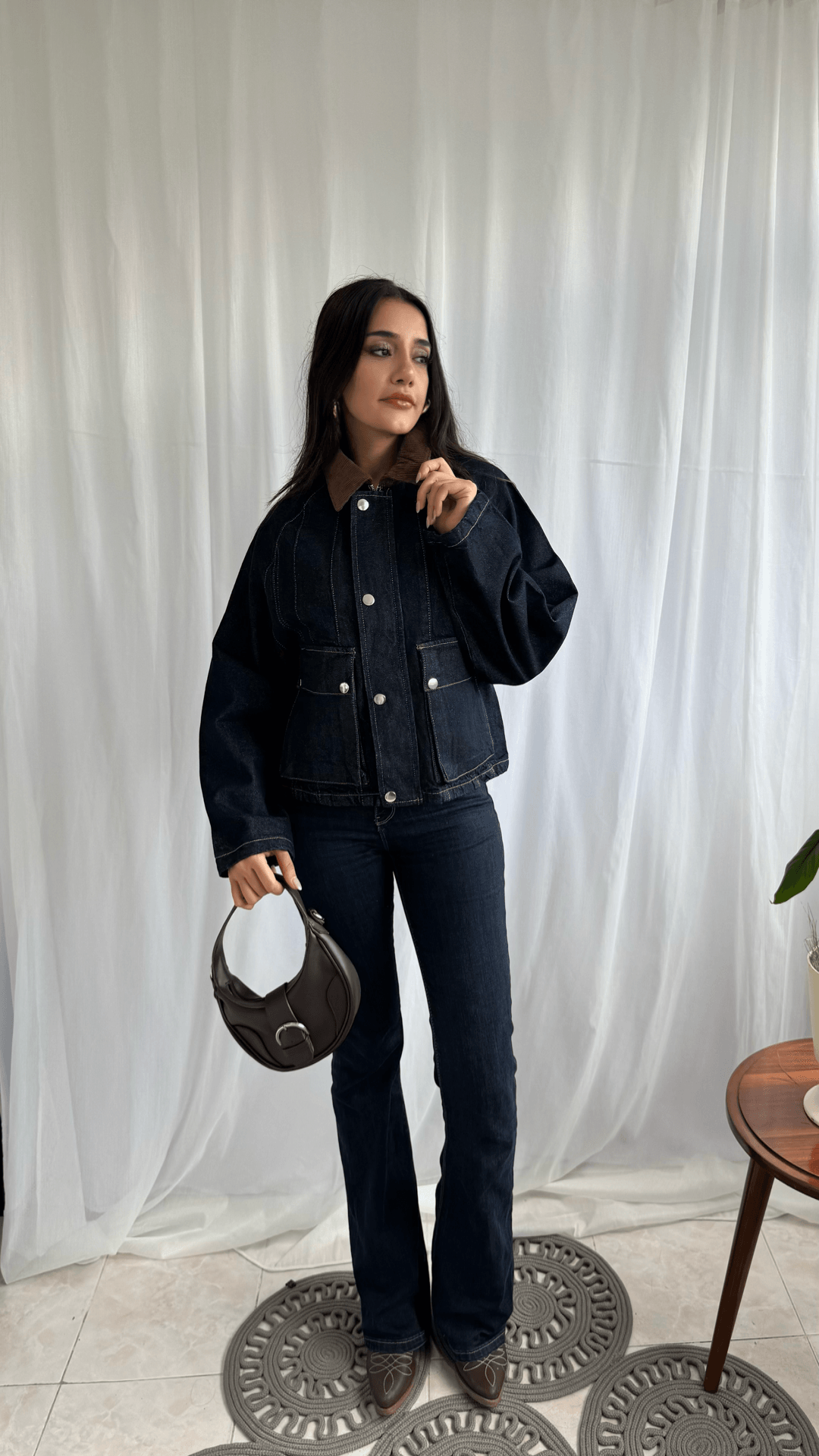 Denim Görünümlü Kısa Ceket