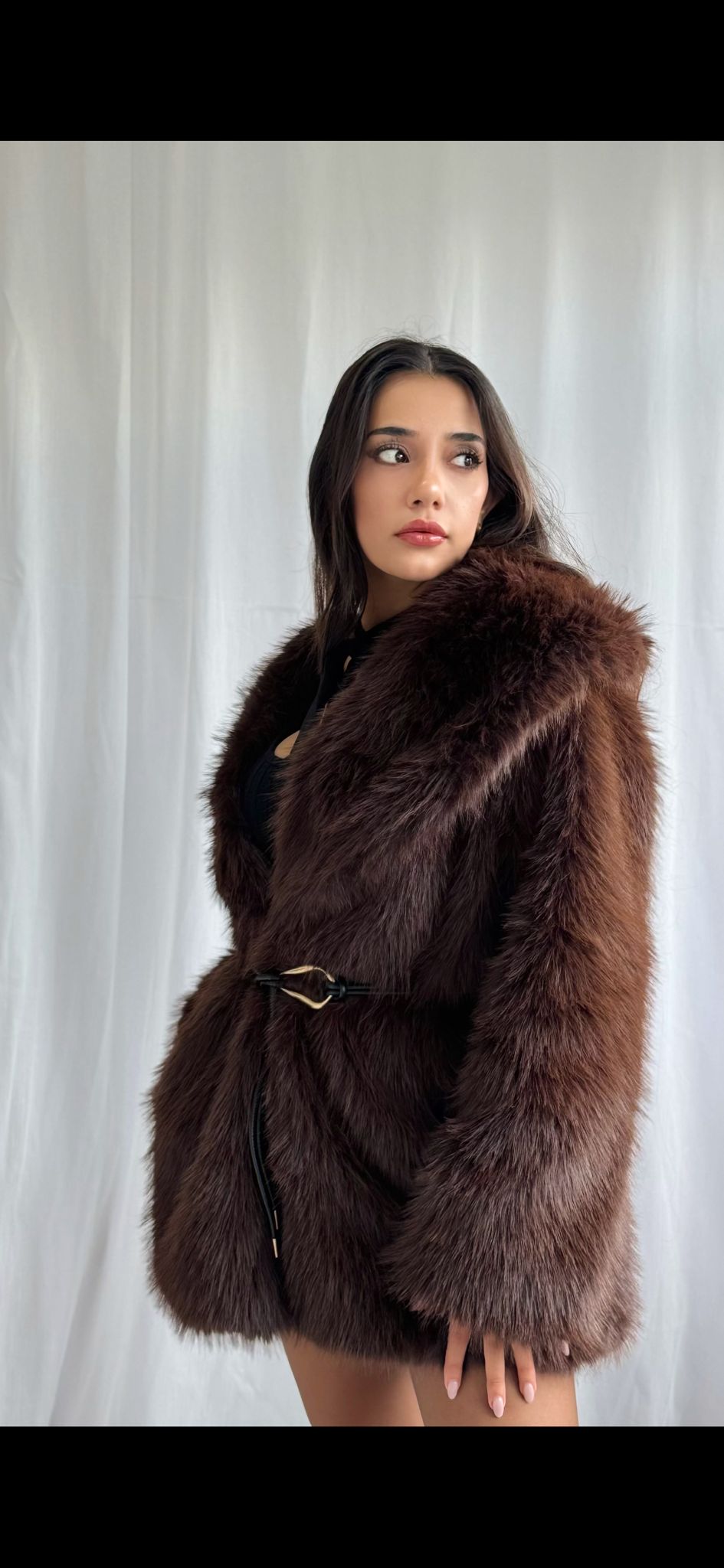 Kahverengi Peluş Kürk Mont