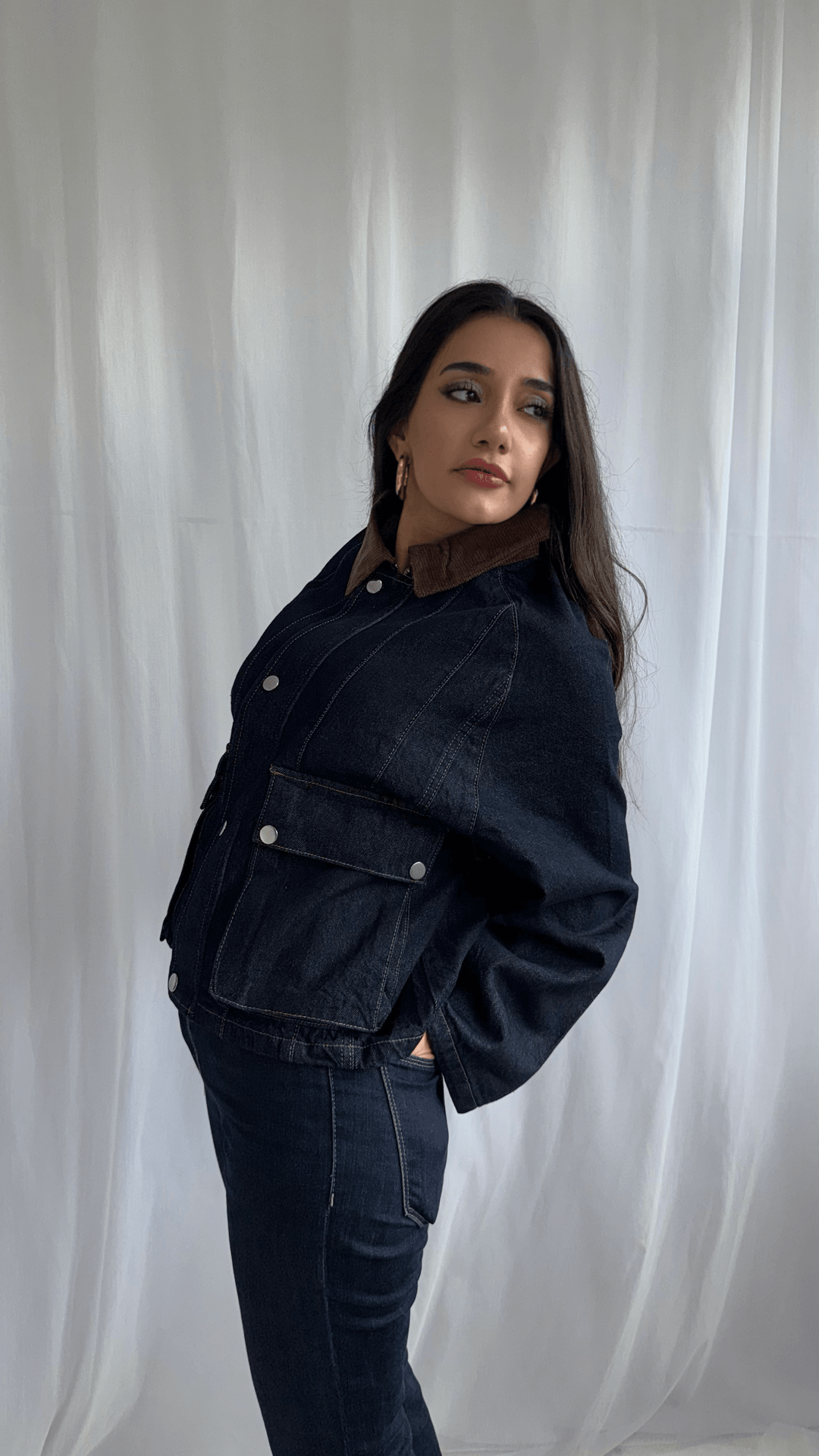Denim Görünümlü Kısa Ceket