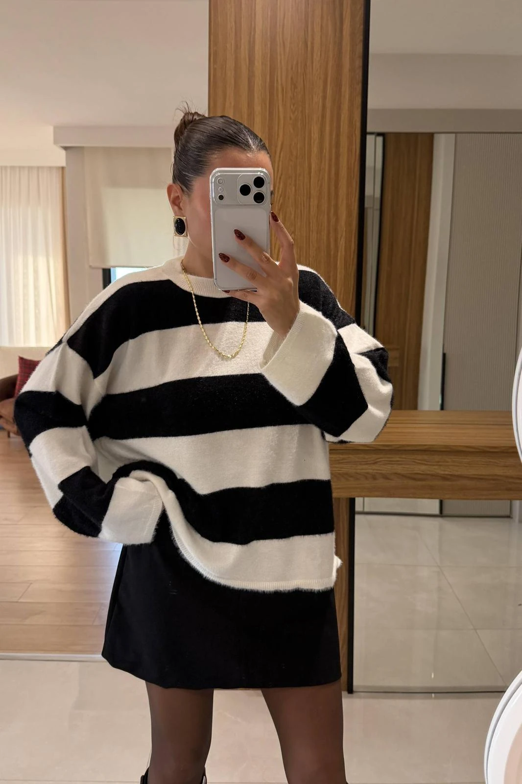 Siyah Beyaz Oversize Kazak