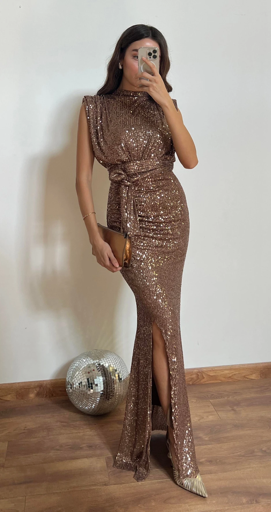 Bronz Işıltı Abiye