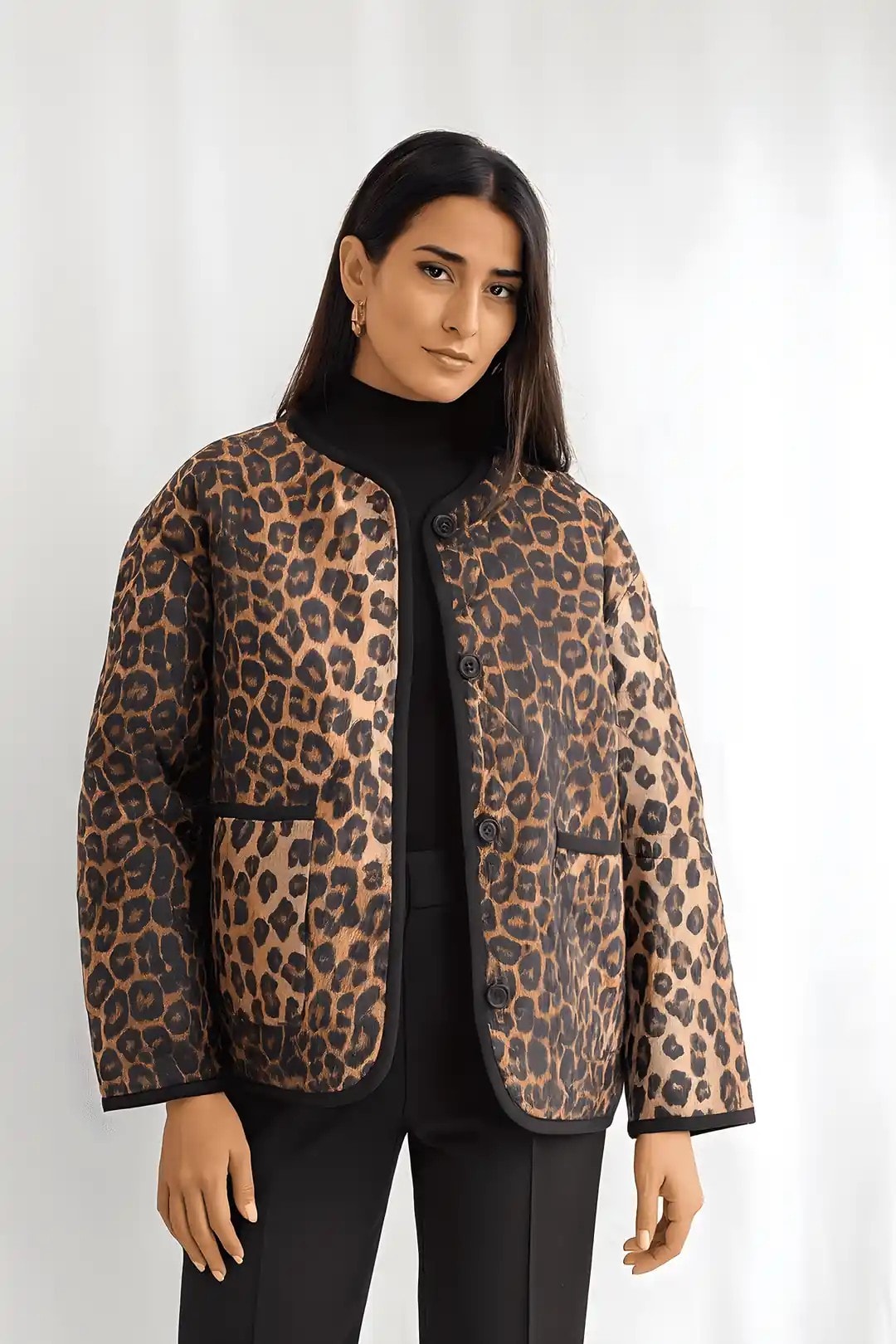 LEOPAR DESEN KAPİTONE CEKET