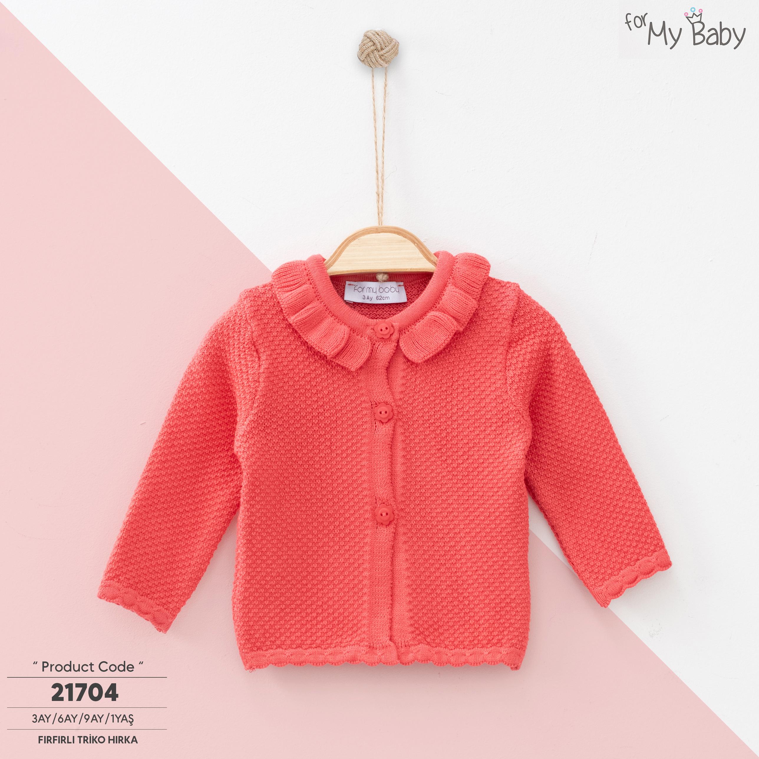 ForMyBaby - LİLA YAKASI FIRFIRLI TRİKO HIRKA - MERCAN HIRKA