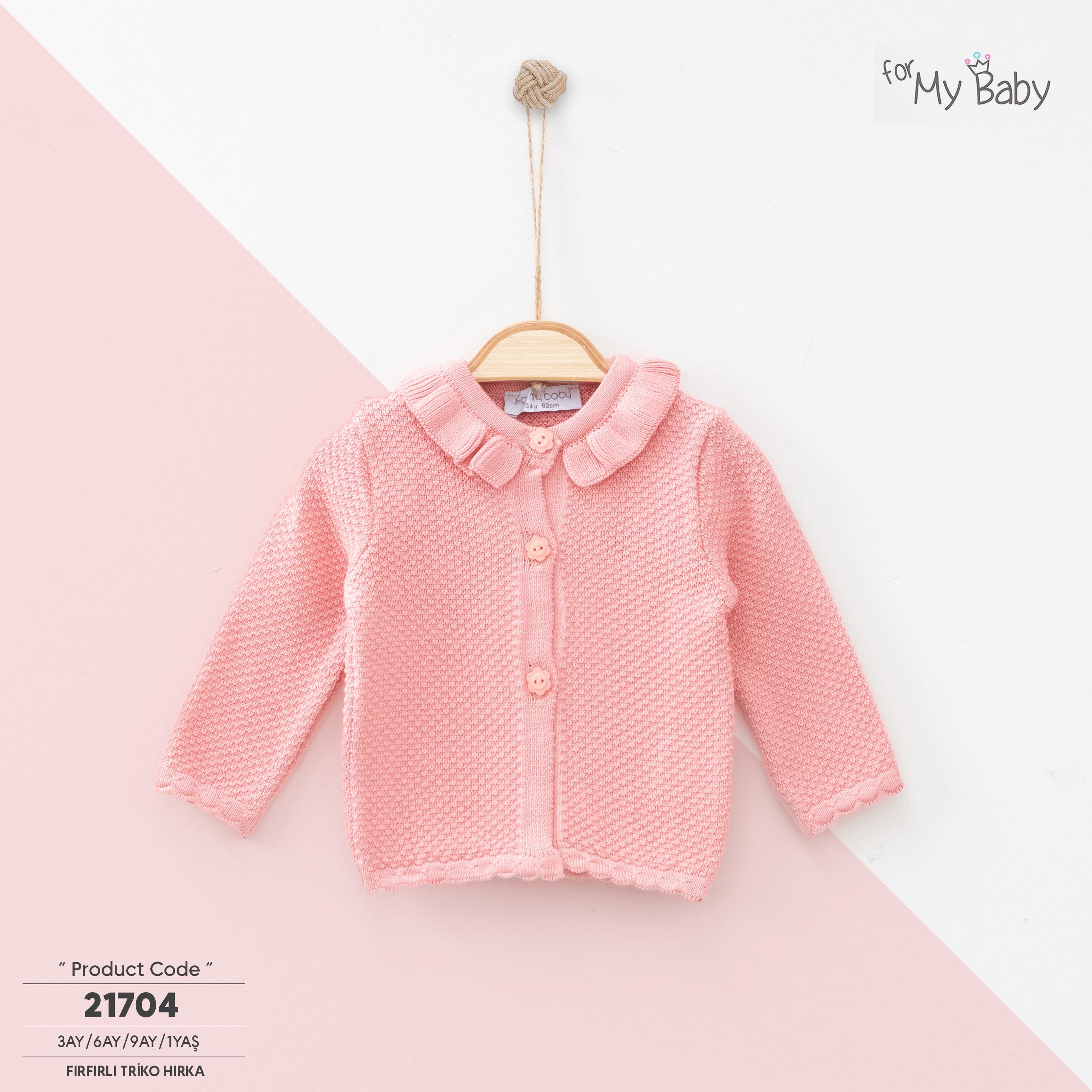 ForMyBaby - LİLA YAKASI FIRFIRLI TRİKO HIRKA - PEMBE HIRKA