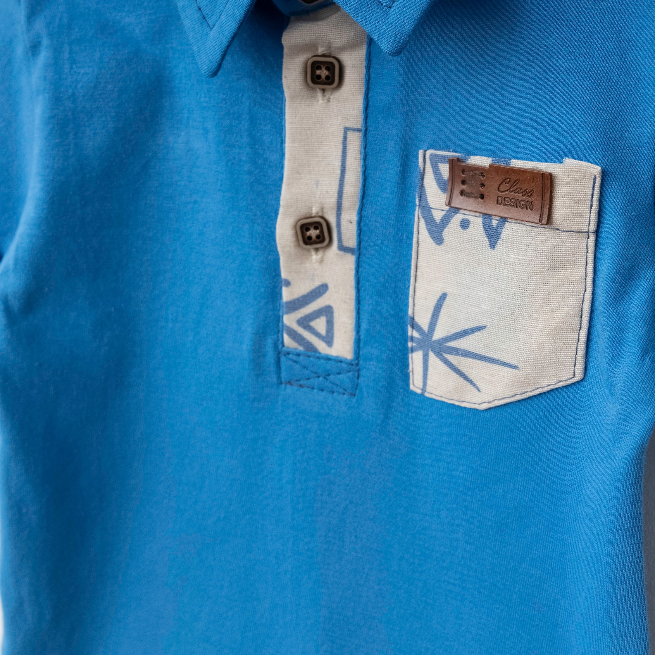 Etnik Desen Polo Yaka Pantolon Takım Mavi