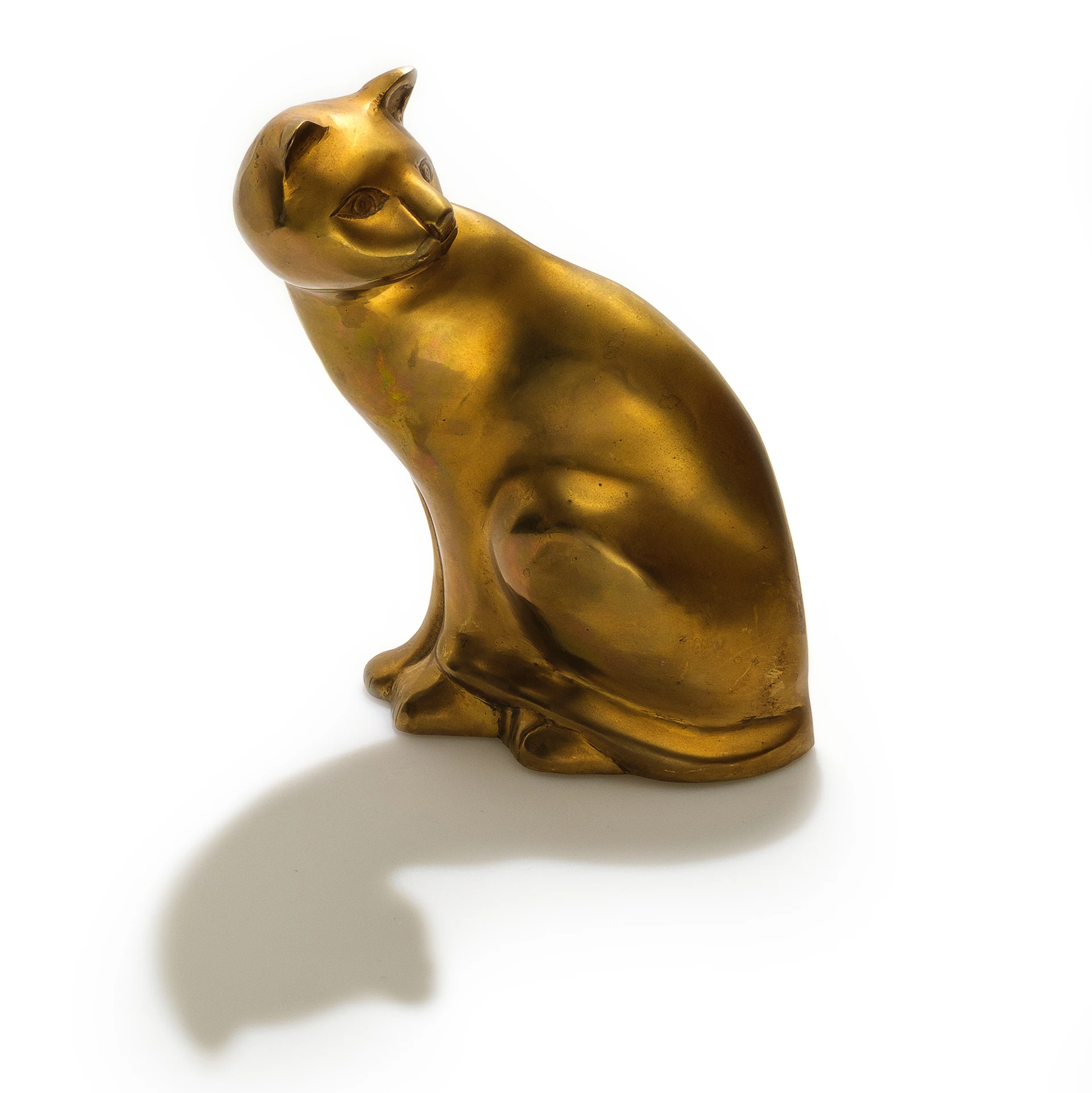 Vintage Büyük Pirinç Oturan Kedi Heykelciği