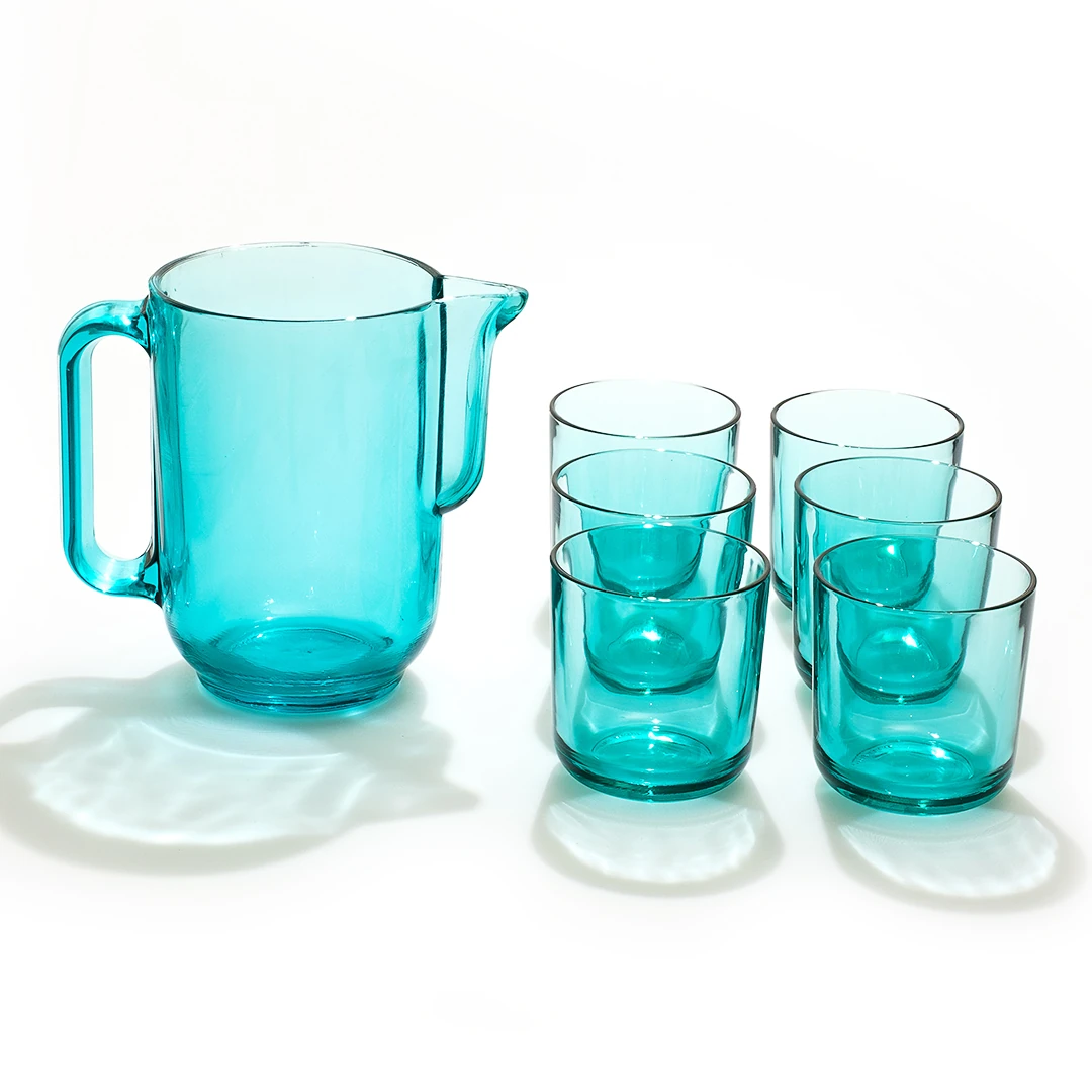 Vintage Bormioli Rocco İtalyan Cam Sürahi ve Bardak Seti