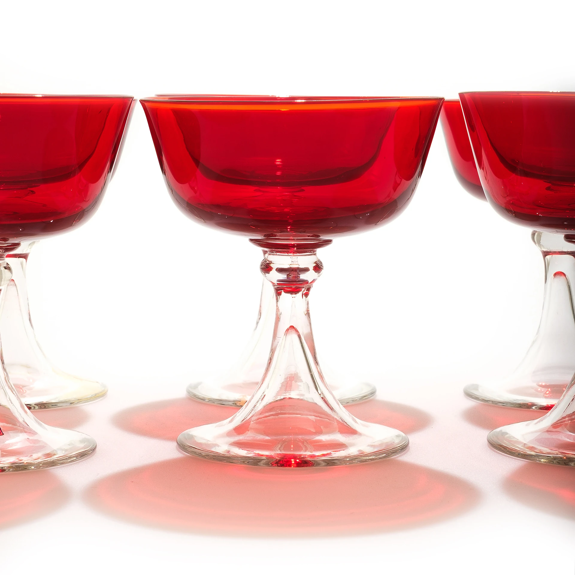 Murano Italy El Üfleme Kırmızı Cam Kase Seti (6 Adet)