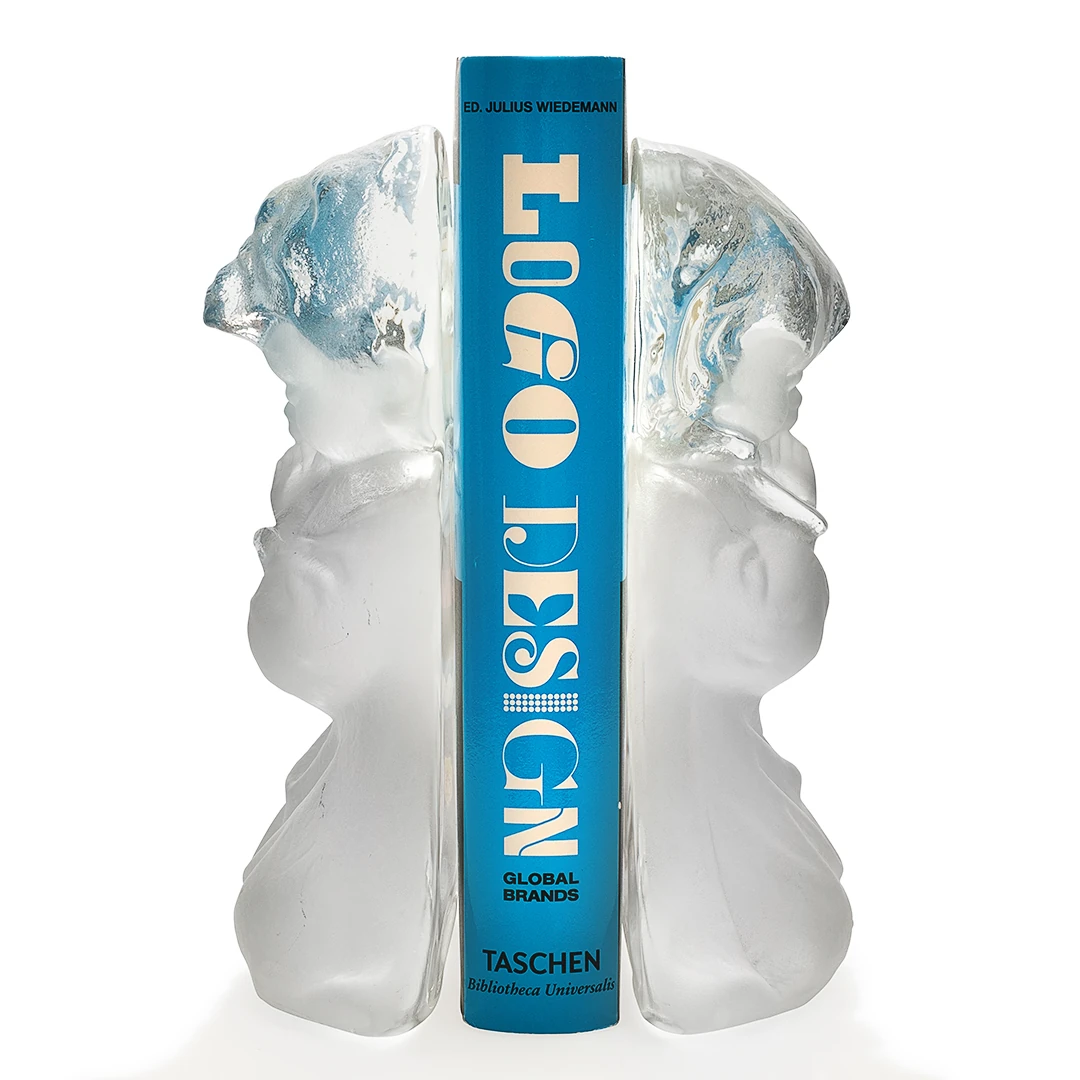 Vintage Viking Glass Frosted Dua Eden Çocuklar – Çift Kitap Tutucu / Biblo (El Yapımı Kristal Cam) Etiketli