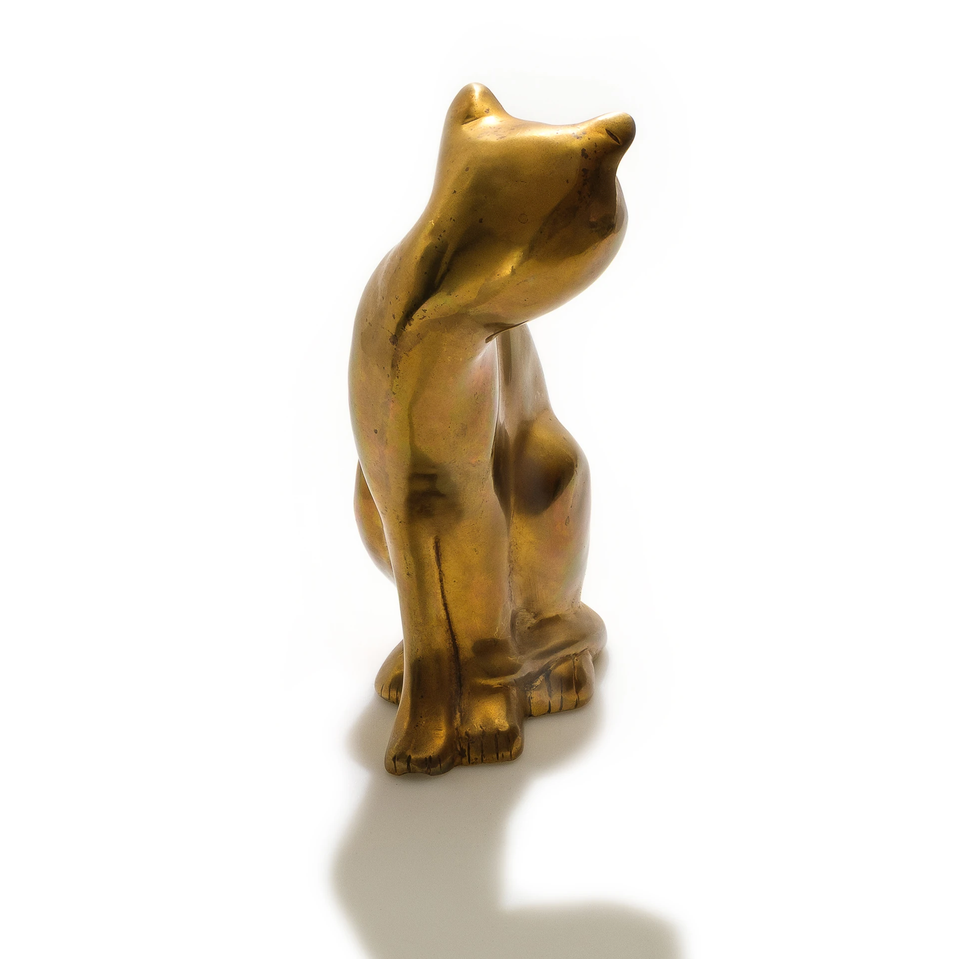 Vintage Büyük Pirinç Oturan Kedi Heykelciği