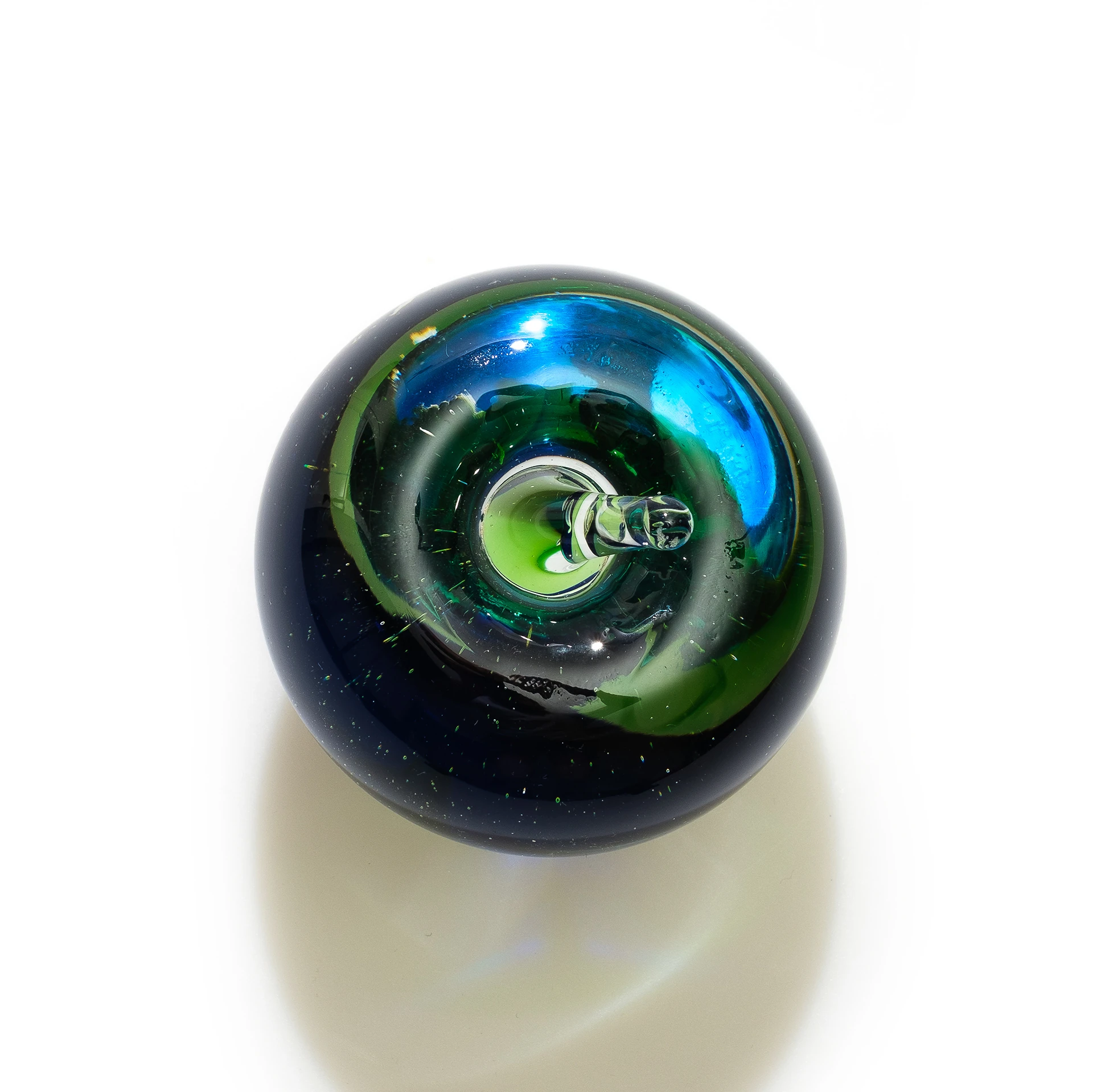 Vintage Murano El Yapımı Cam Kâğıt Ağırlığı – Elma Formunda, Yeşil & Mavi