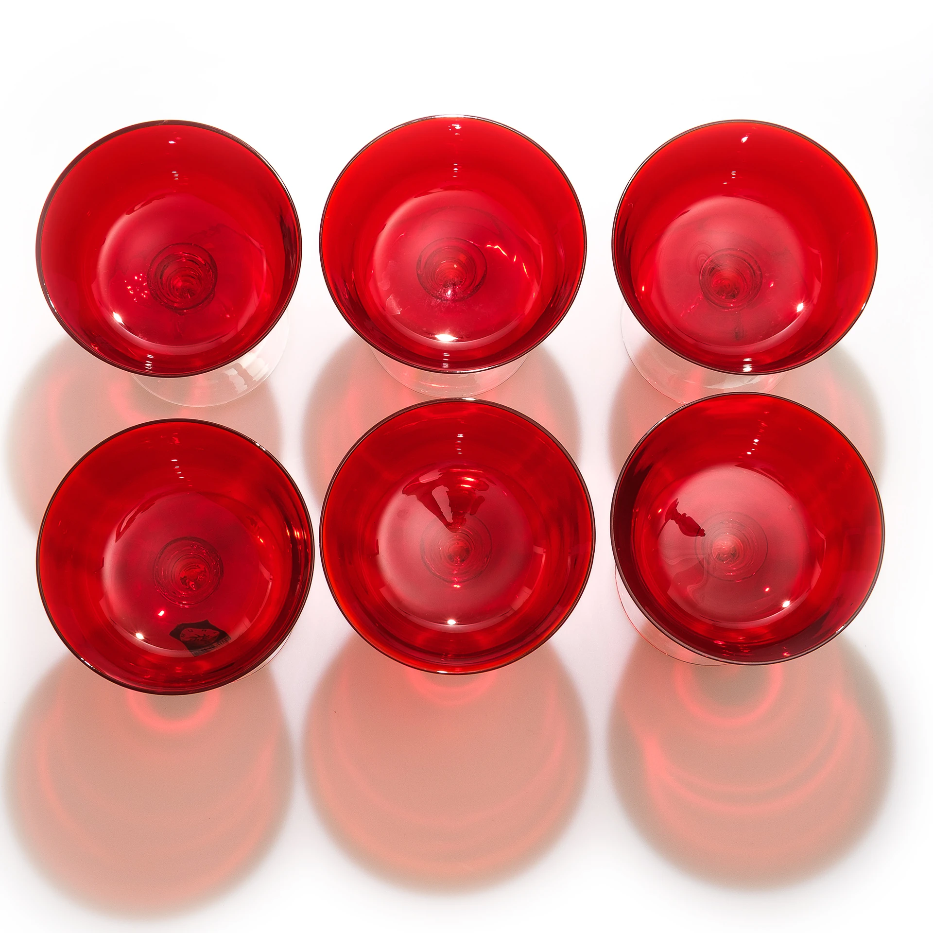 Murano Italy El Üfleme Kırmızı Cam Kase Seti (6 Adet)