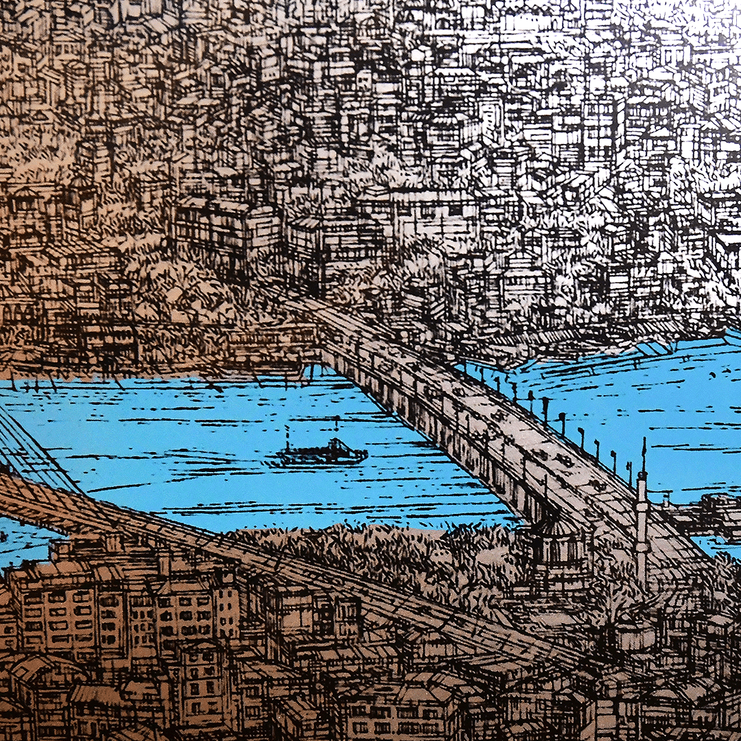 Devrim Erbil - 16/25 İstanbul; Galata ve Haliç (c) 2023 70x100 cm Orijinal Islak İmzalı Serigrafi Baskı