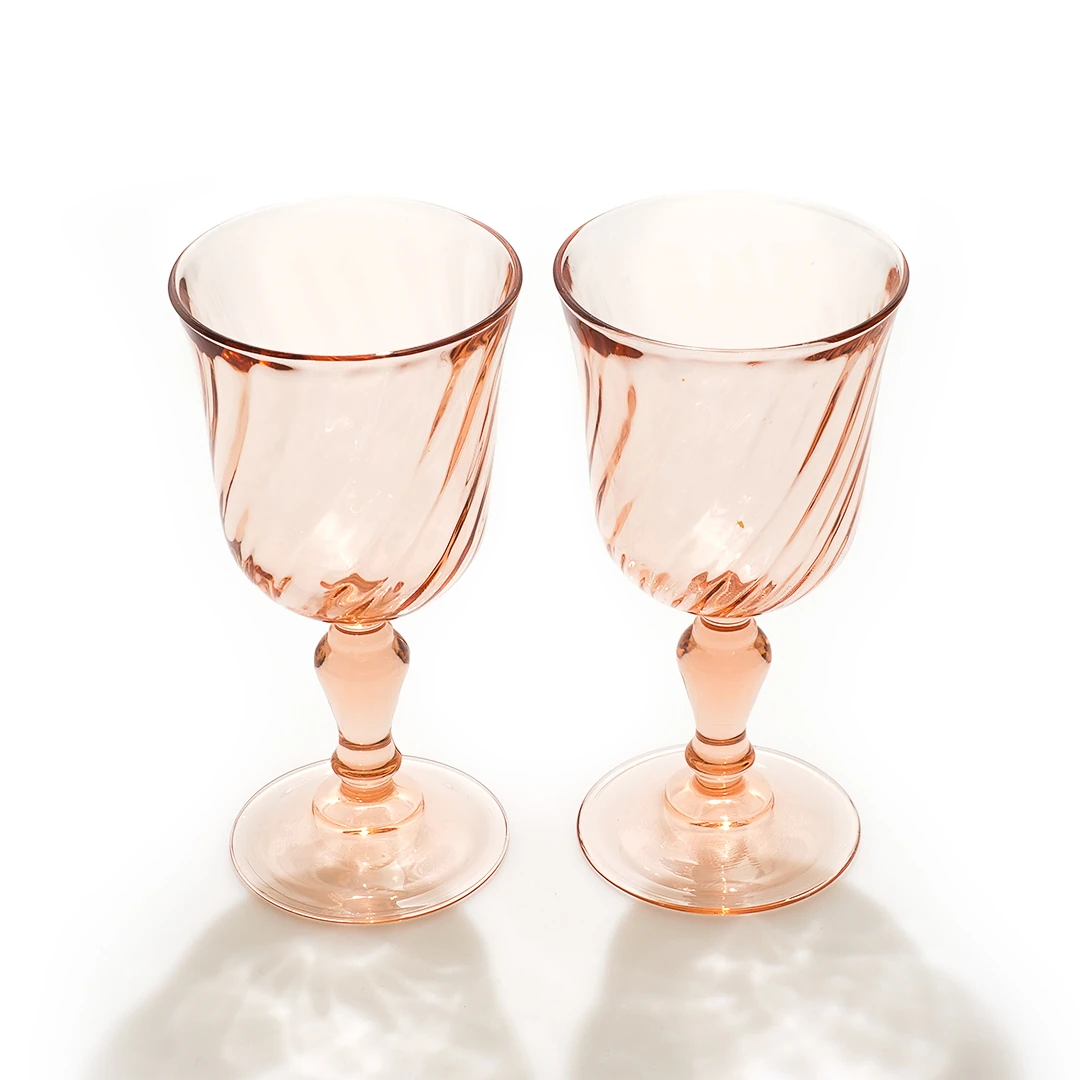 1960’lar Fransa’sından: Pembe Vintage Cam Kadeh Seti (2’li)