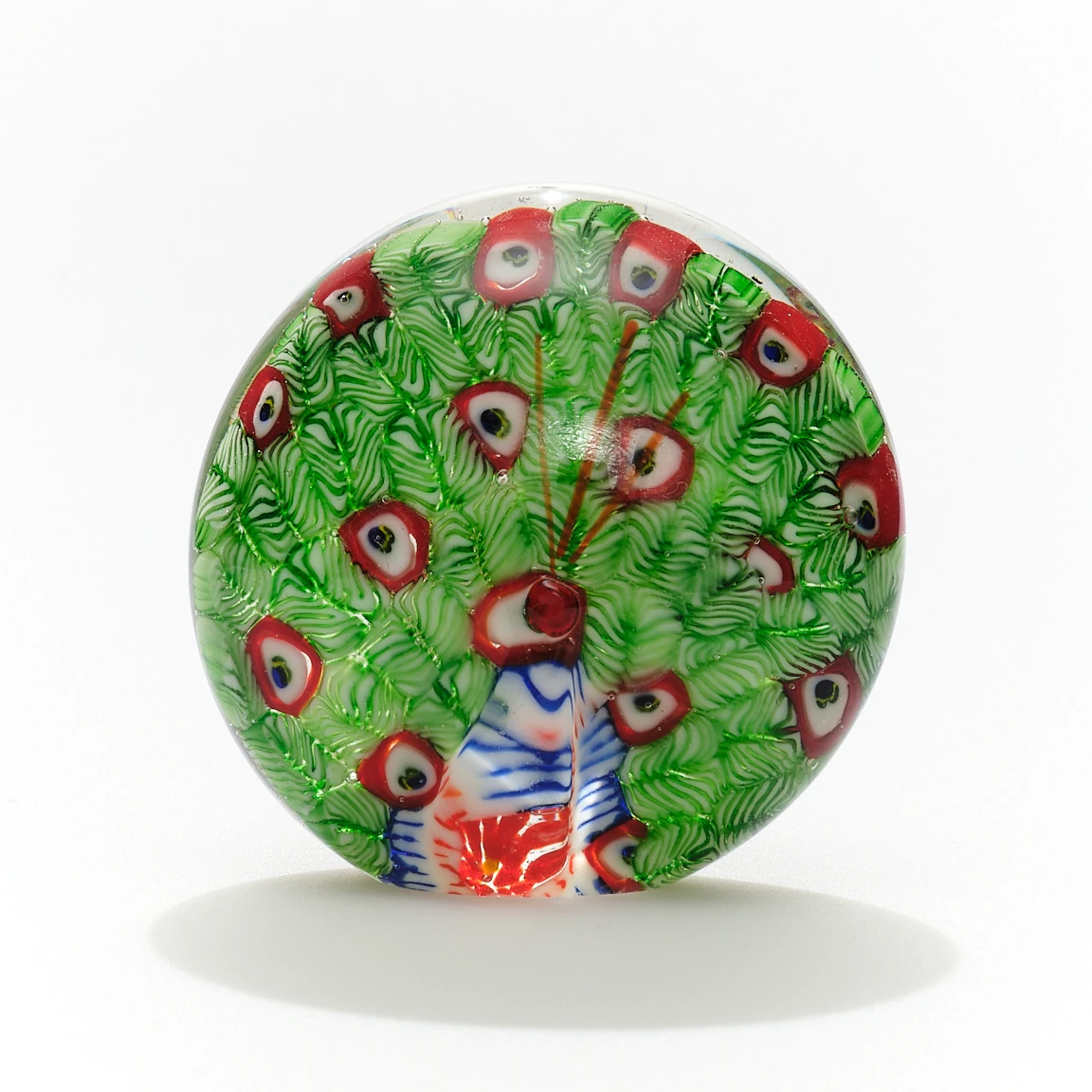 Vintage İtalya’dan Millefiori Tavuskuşu Cam Kağıt Ağırlığı