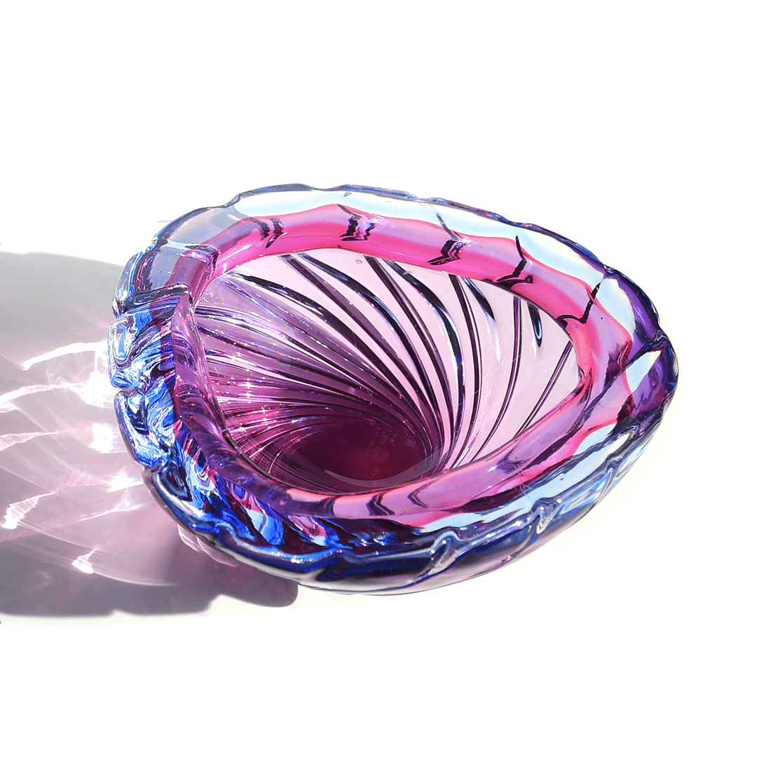 Çekoslovakya Art Glass Chřibská Bohemia Josef Hospodka 3 Renkli Küllük