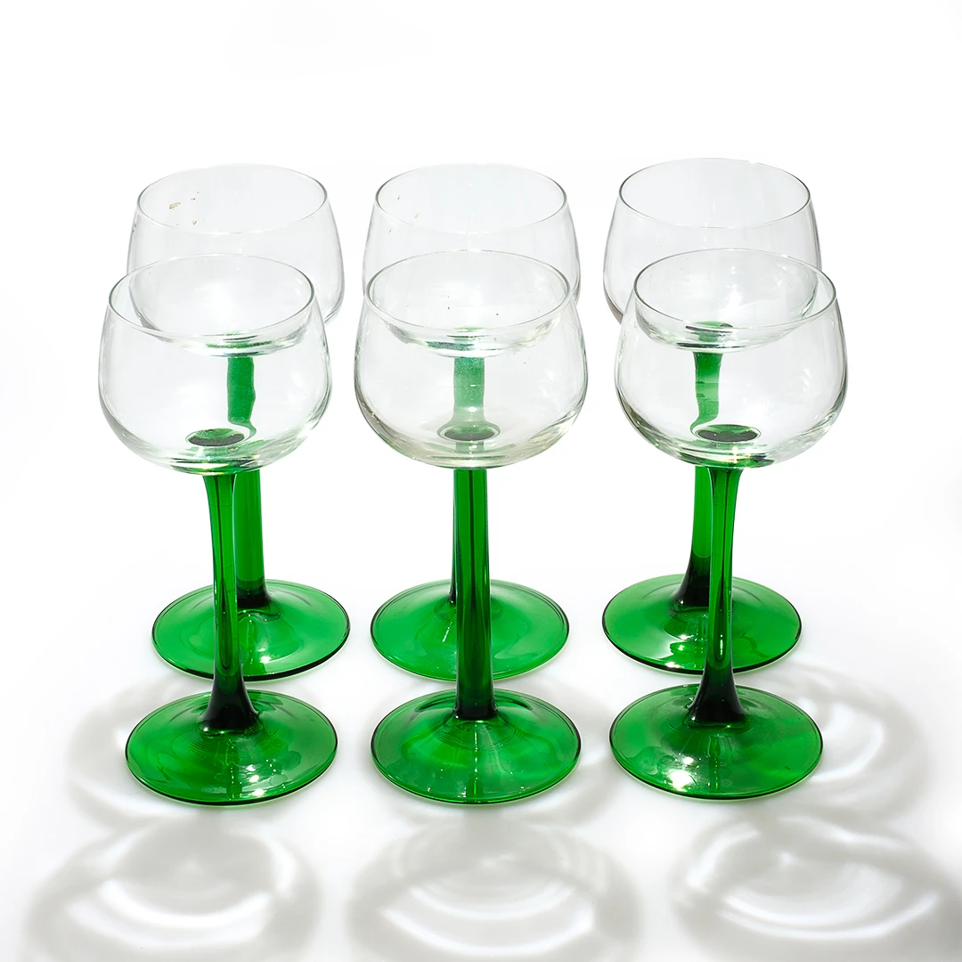 1970’ler Fransa’dan Yeşil Cam 6'lı Kadeh Takımı
