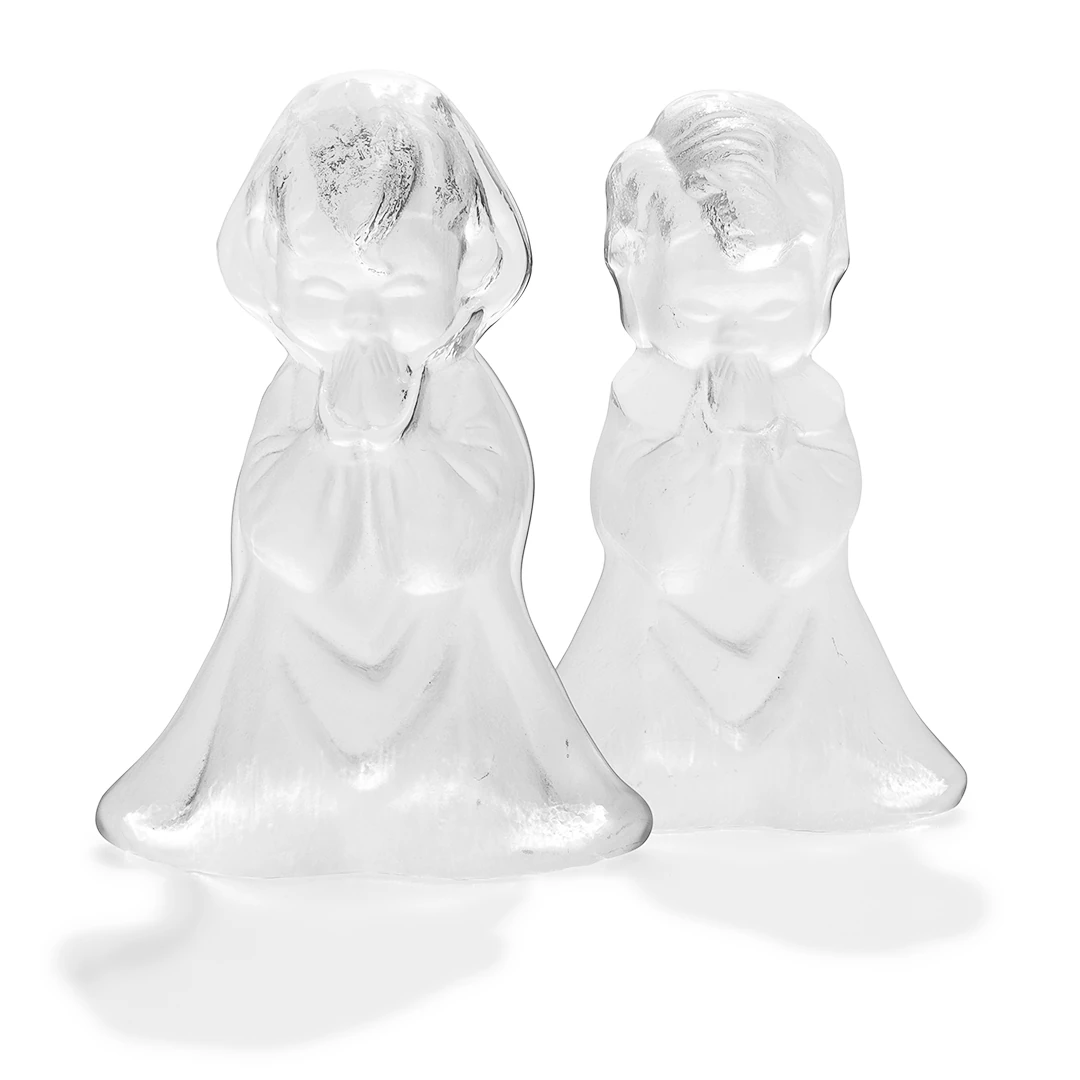 Vintage Viking Glass Frosted Dua Eden Çocuklar – Çift Kitap Tutucu / Biblo (El Yapımı Kristal Cam) Etiketli