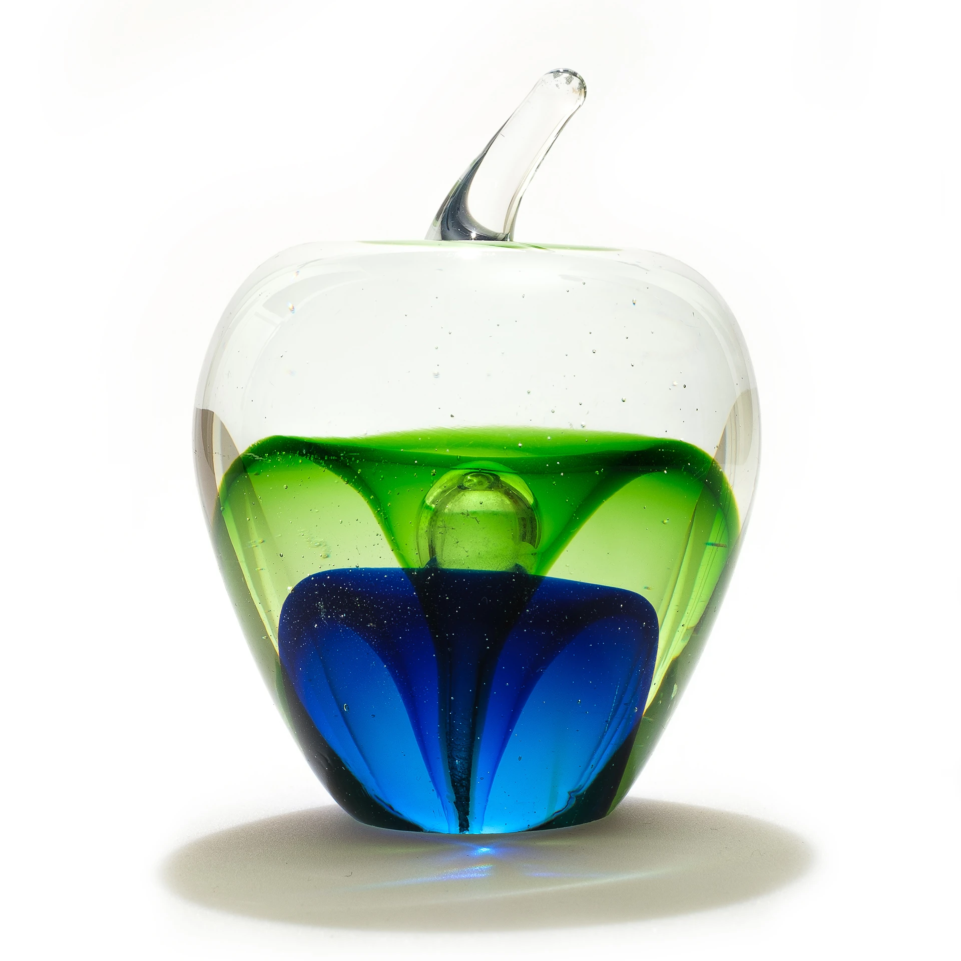 Vintage Murano El Yapımı Cam Kâğıt Ağırlığı – Elma Formunda, Yeşil & Mavi