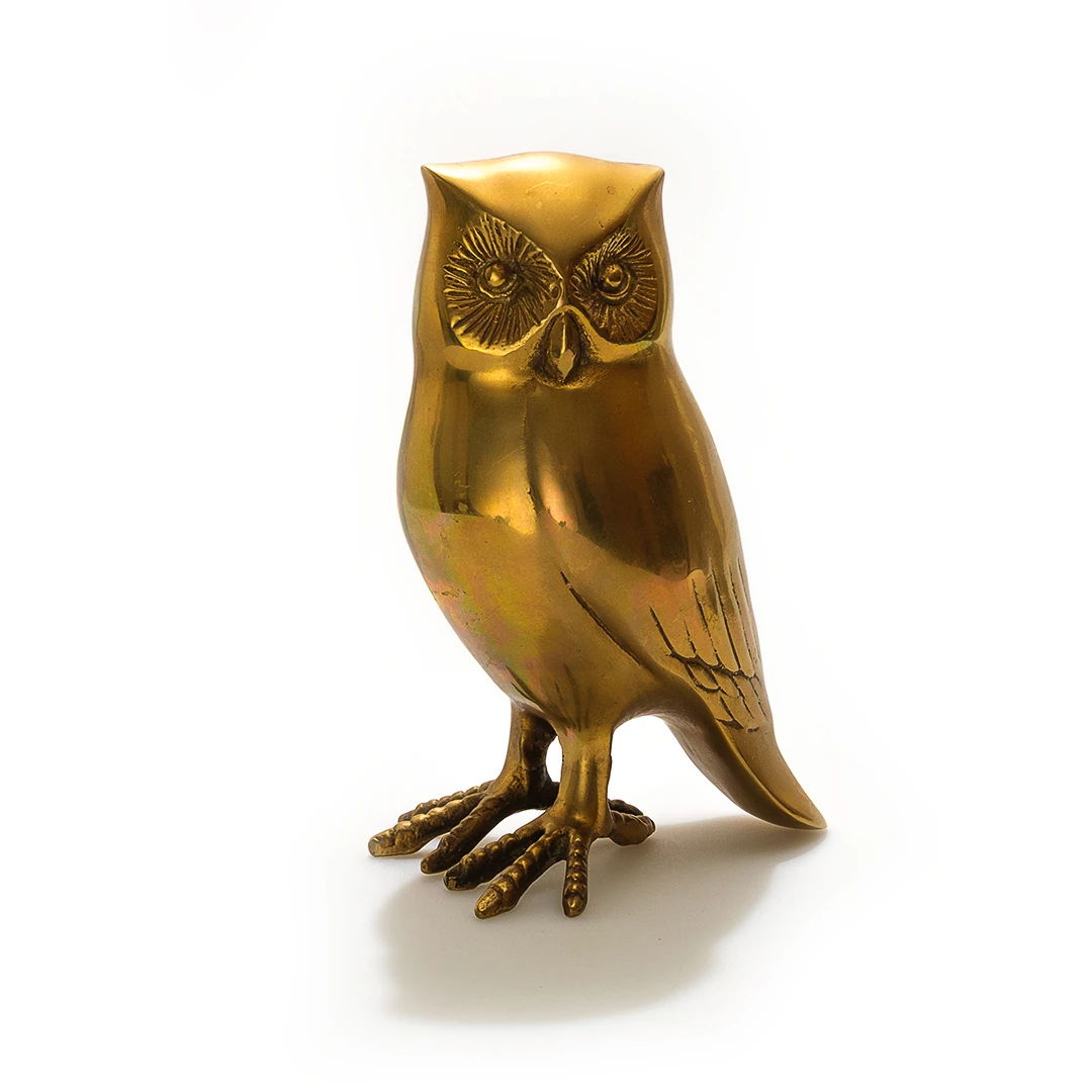 1970’ler Vintage Büyük Boy Pirinç Baykuş Heykelciği