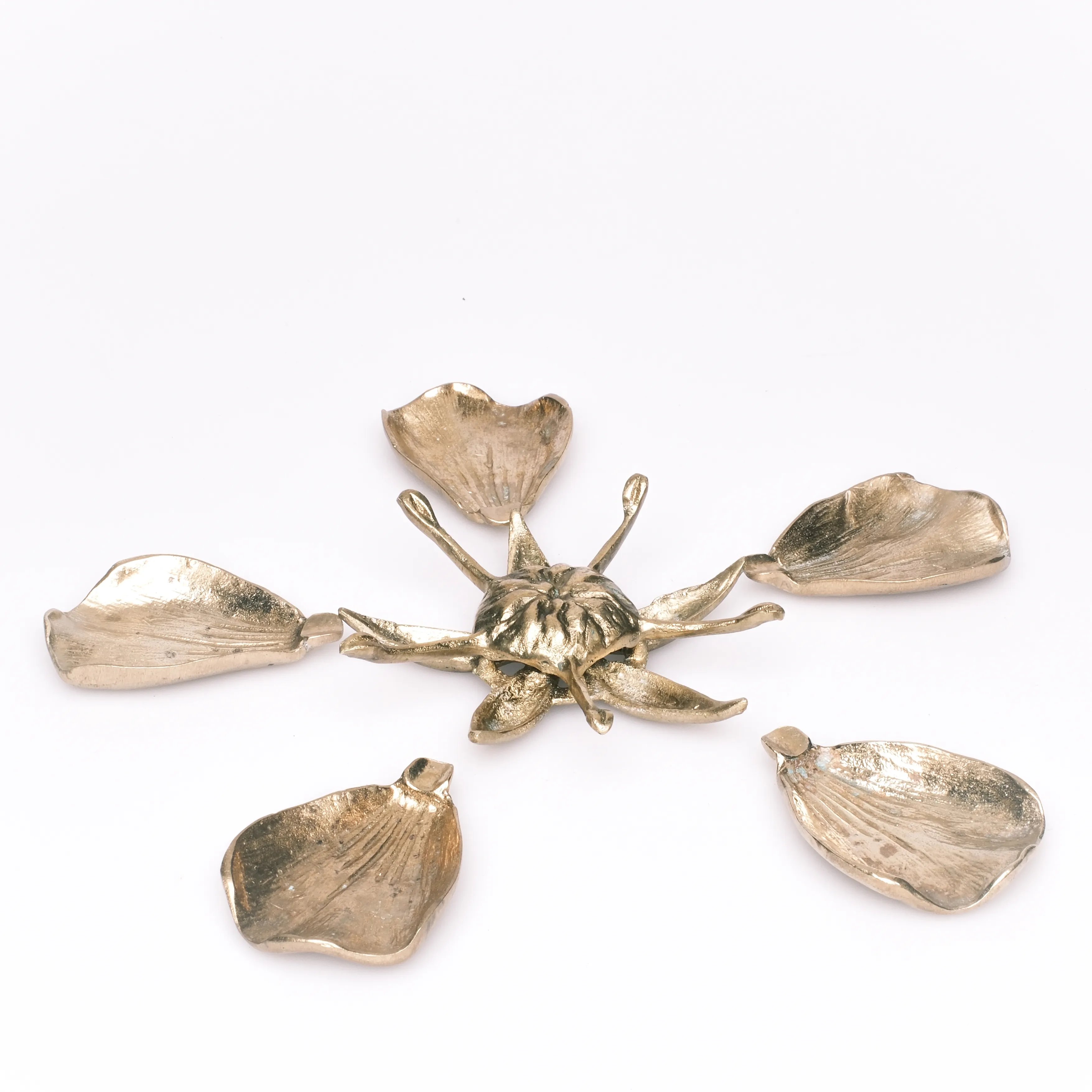 Vintage Pirinç Gucci Tarzı Lotus Yapraklı 5'li Küllük Takımı