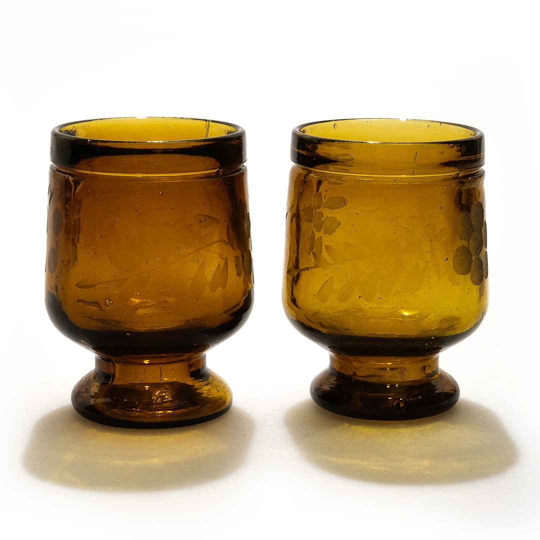 Vintage Amber Cam Likör Kadeh Seti