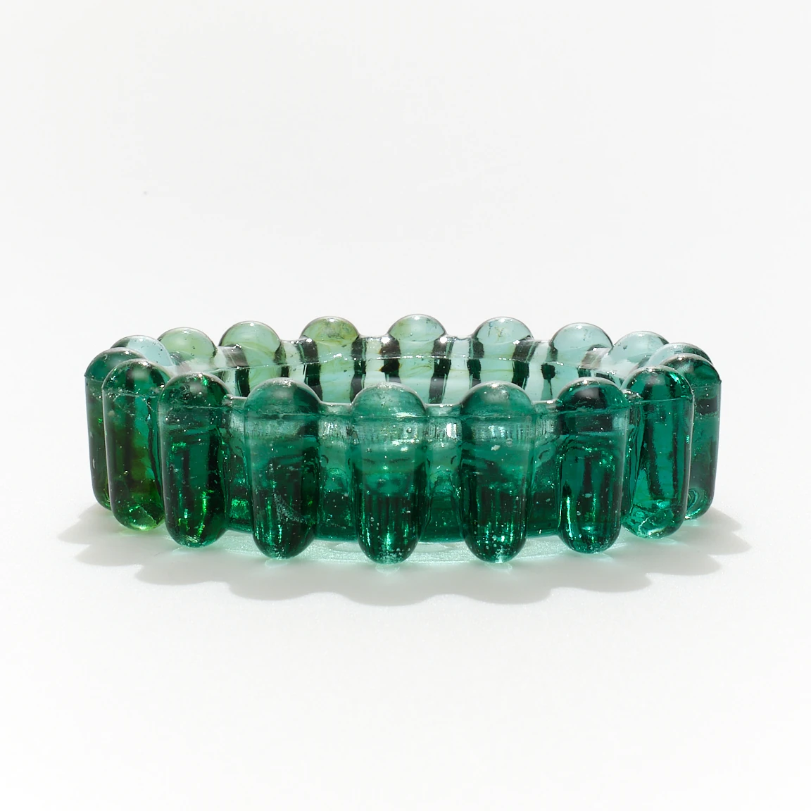 1970’ler Vintage Yeşil Dökme Cam El Yapımı Boncuk Küllük