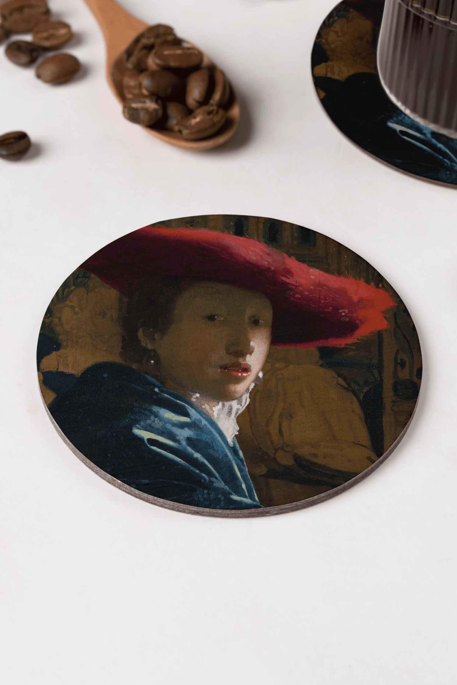 Johannes Vermeer - Kırmızı Şapkalı Kız Bardak Altlığı