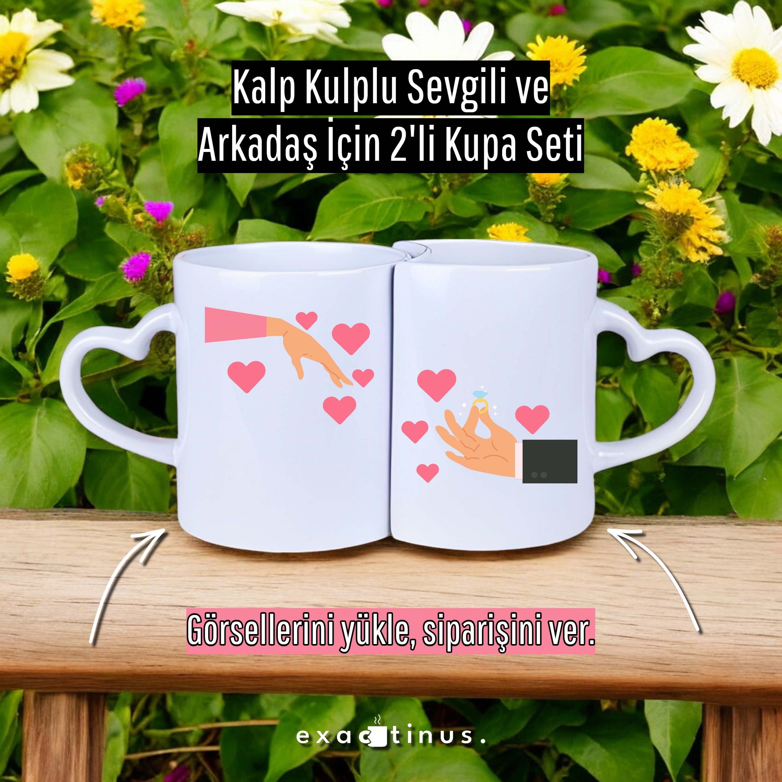 Kalp Kulplu Sevgili & Arkadaş 2'li Kupa Seti