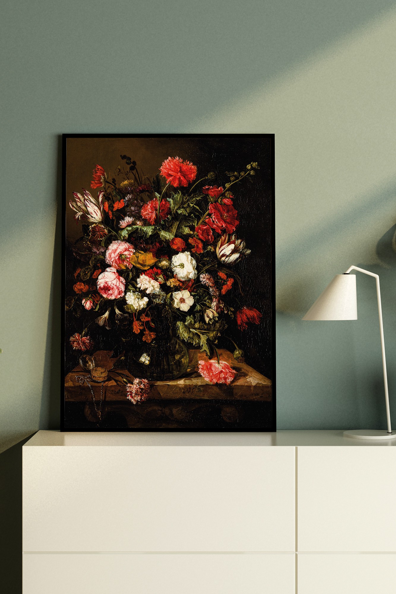 Abraham van Beijeren - Çiçek ve Saat Natürmort Poster