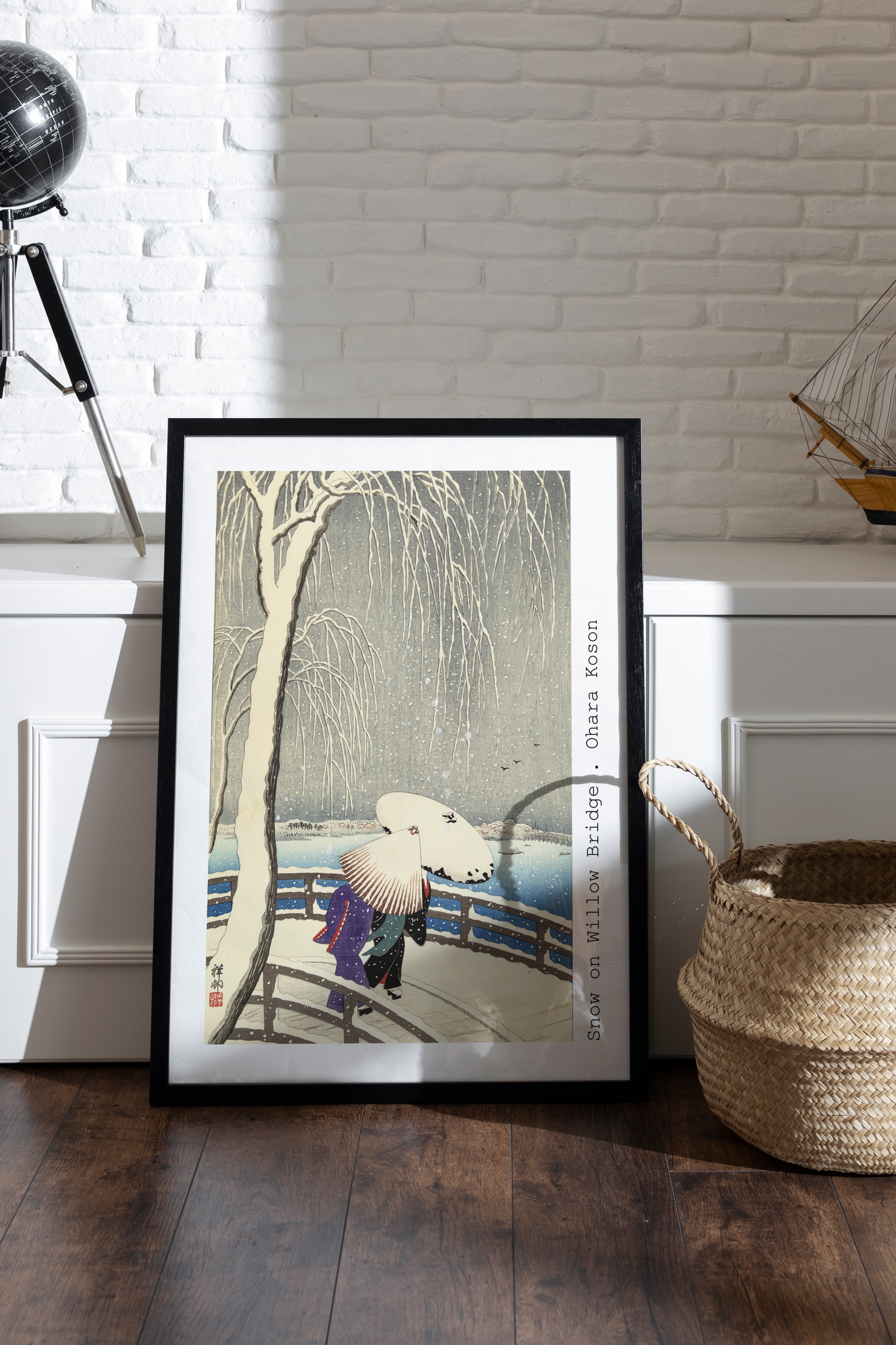Ohara Koson - Snow on Willow Bridge (Köprüde Kar) Poster