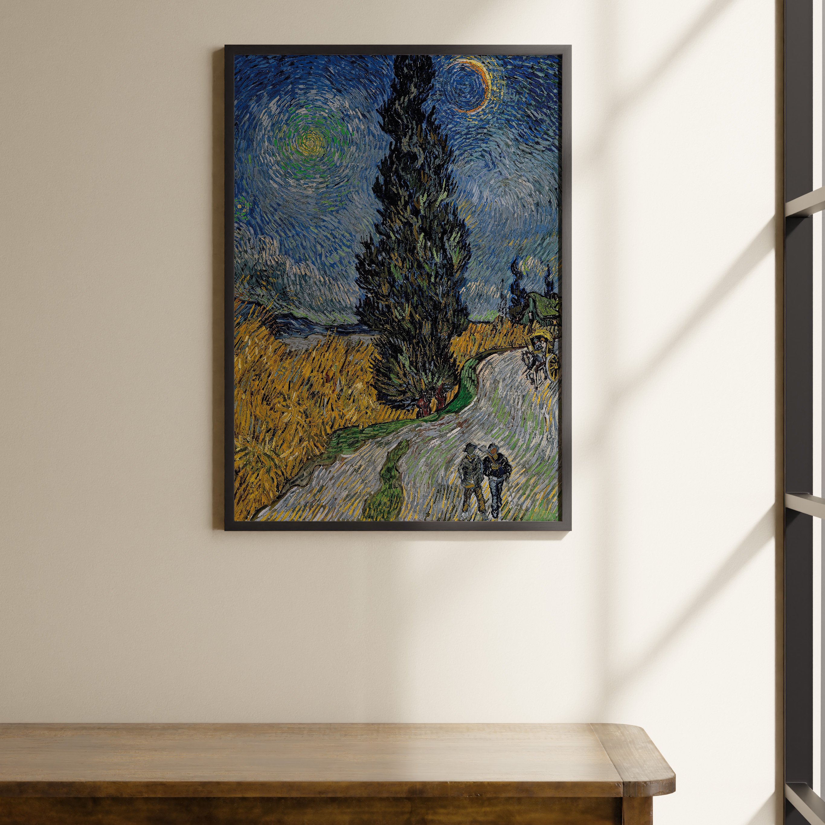 Vincent van Gogh - Selvili ve Yıldızlı Yol Poster (Road with Cypress and Star)